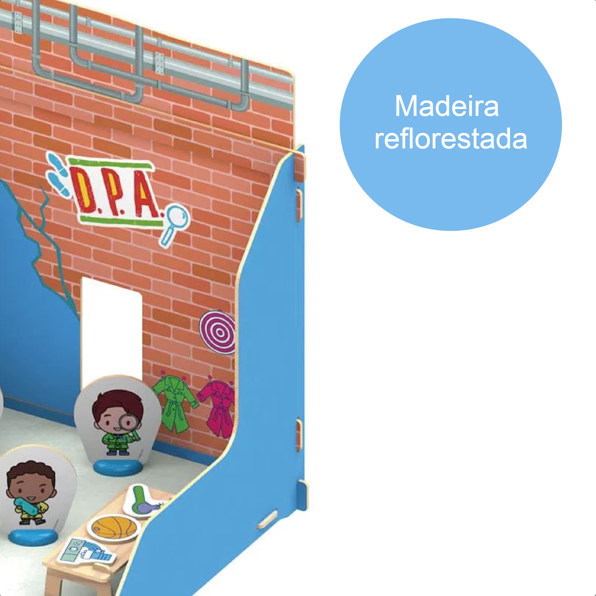 Quebra-Cabeça 3D Playset D.P.A Prédio Azul 41 Peças Madeira +3 Anos Brinquedo Xalingo -55098