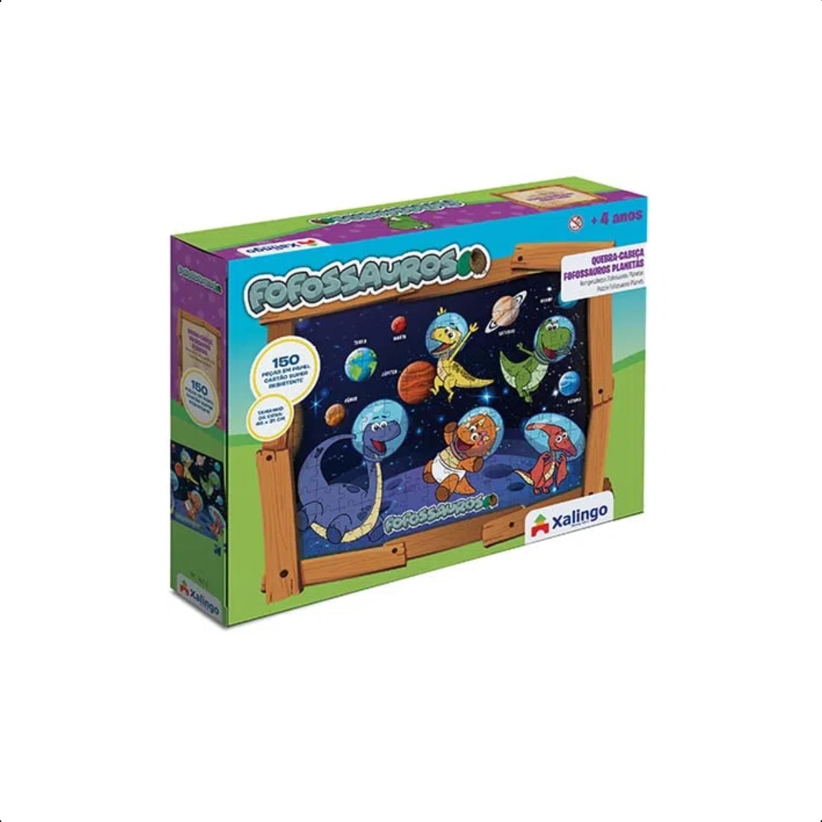 Quebra-cabeça Infantil  Papel Cartão Fofossauros Planetas 150 peças 46x31cm Xalingo - 16276