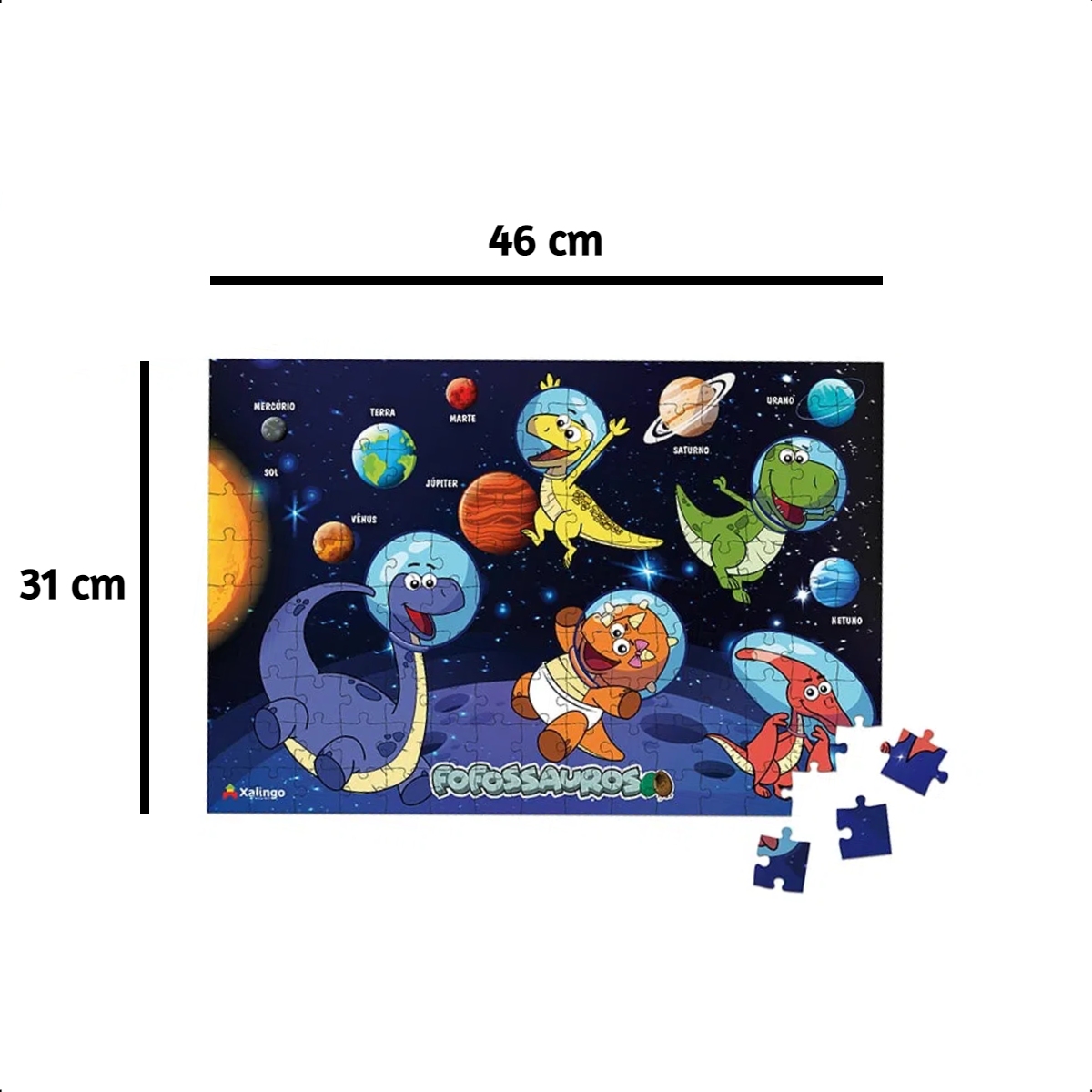 Quebra-cabeça Infantil  Papel Cartão Fofossauros Planetas 150 peças 46x31cm Xalingo - 16276