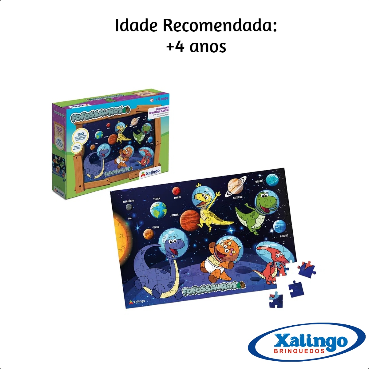 Quebra-cabeça Infantil  Papel Cartão Fofossauros Planetas 150 peças 46x31cm Xalingo - 16276