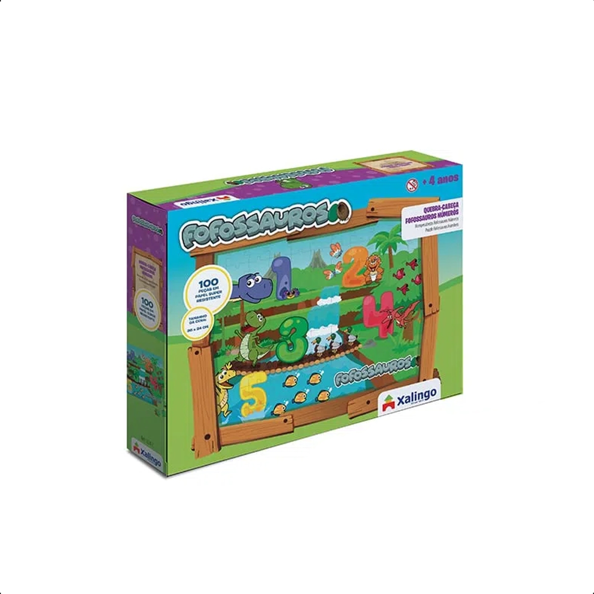 Brinquedo Quebra-Cabeça Fofossauros 100 peças Cartão Números Educativos Xalingo-16287
