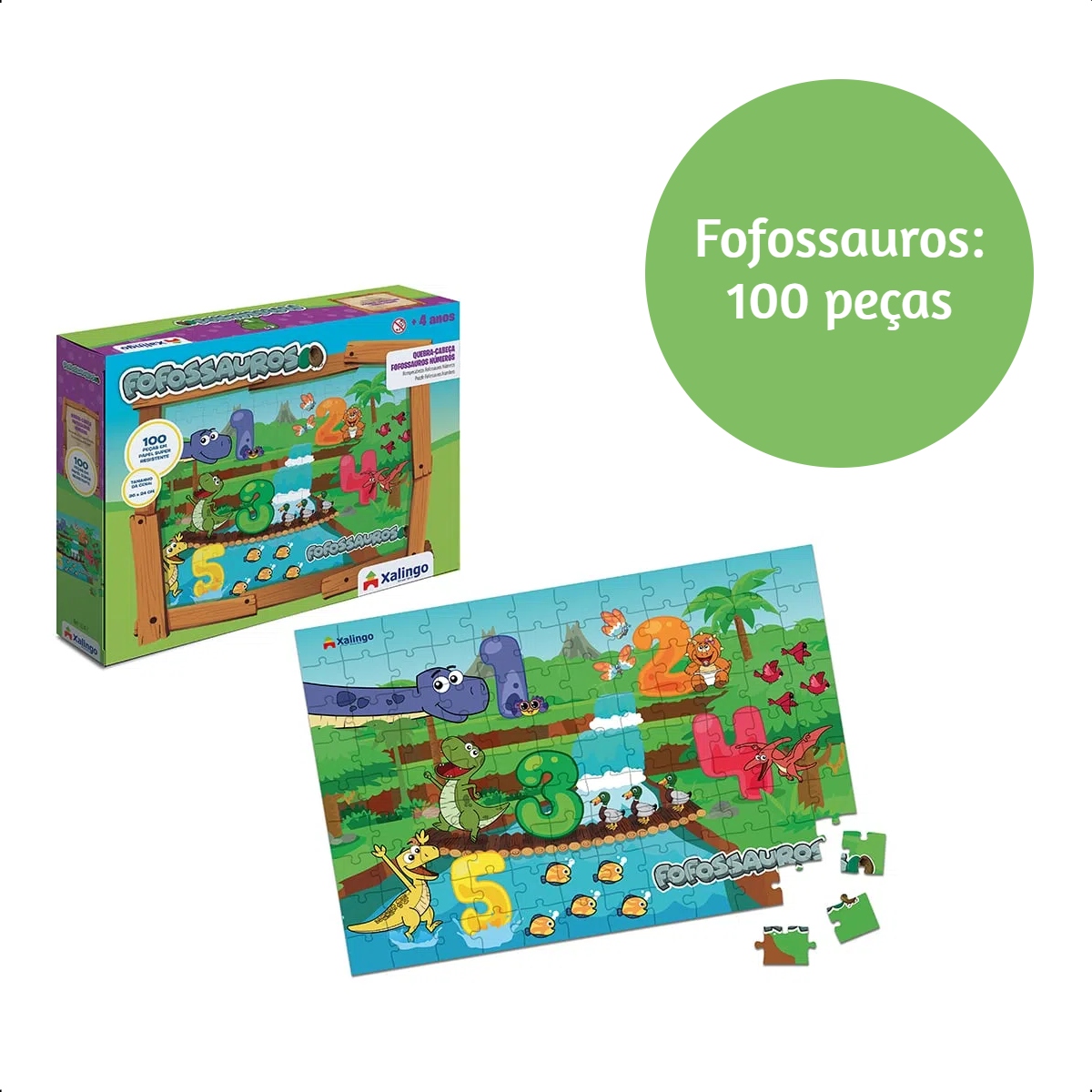 Brinquedo Quebra-Cabeça Fofossauros 100 peças Cartão Números Educativos Xalingo-16287