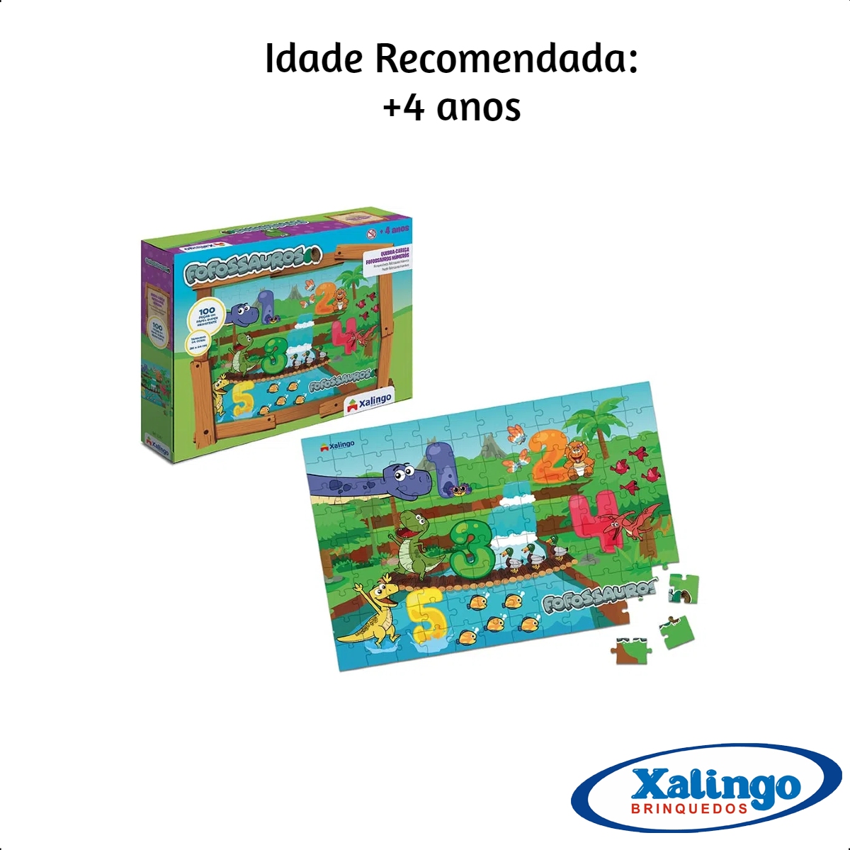 Brinquedo Quebra-Cabeça Fofossauros 100 peças Cartão Números Educativos Xalingo-16287