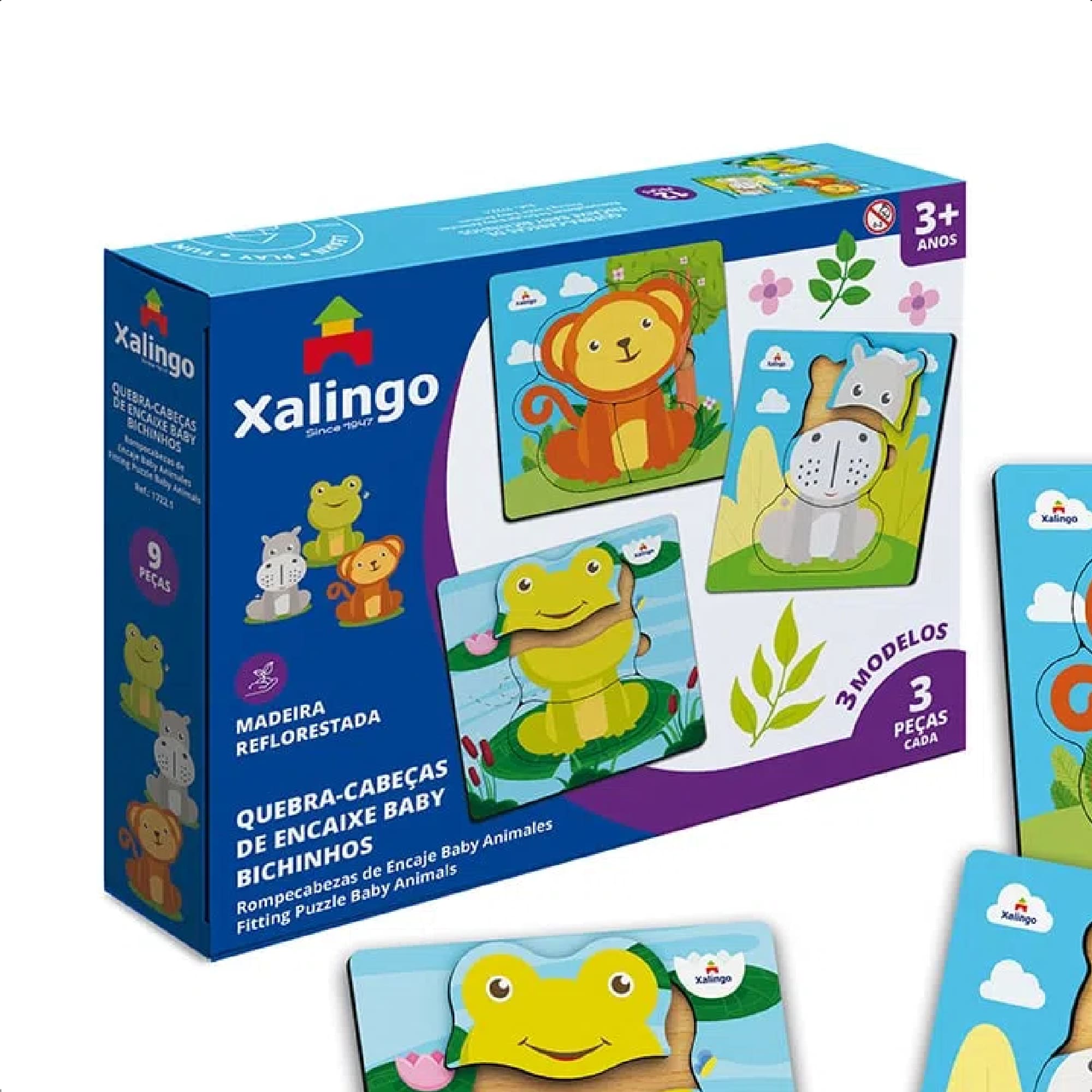 Quebra-Cabeça Infantil De Encaixe Baby Bichinhos 12 Peças Madeira 15x5x15 cm +3 Anos Xalingo-17221