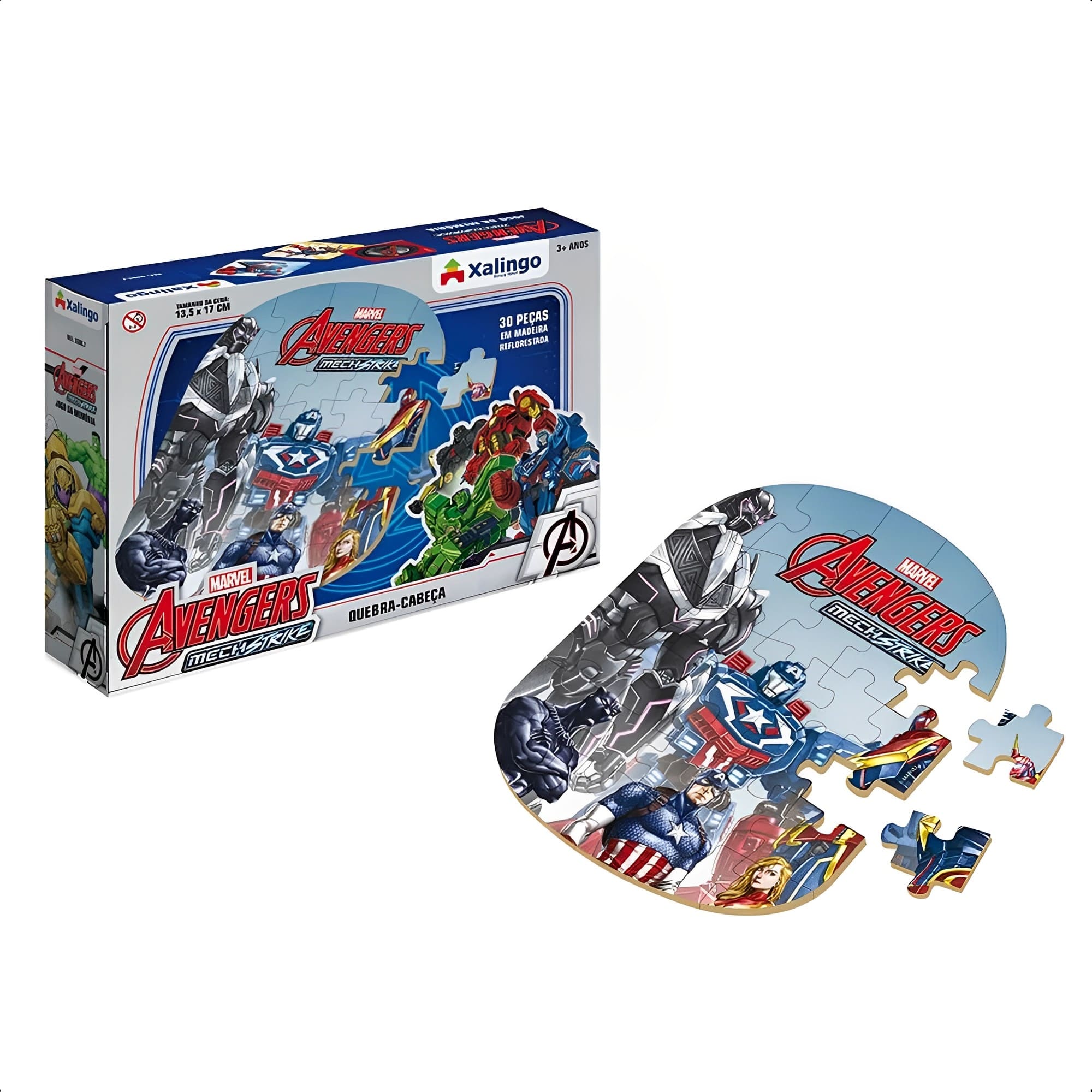 Quebra-Cabeça Infantil Avengers Mech Strike 30 Peças Em Madeira Reflorestada +4 Anos Xalingo-53998