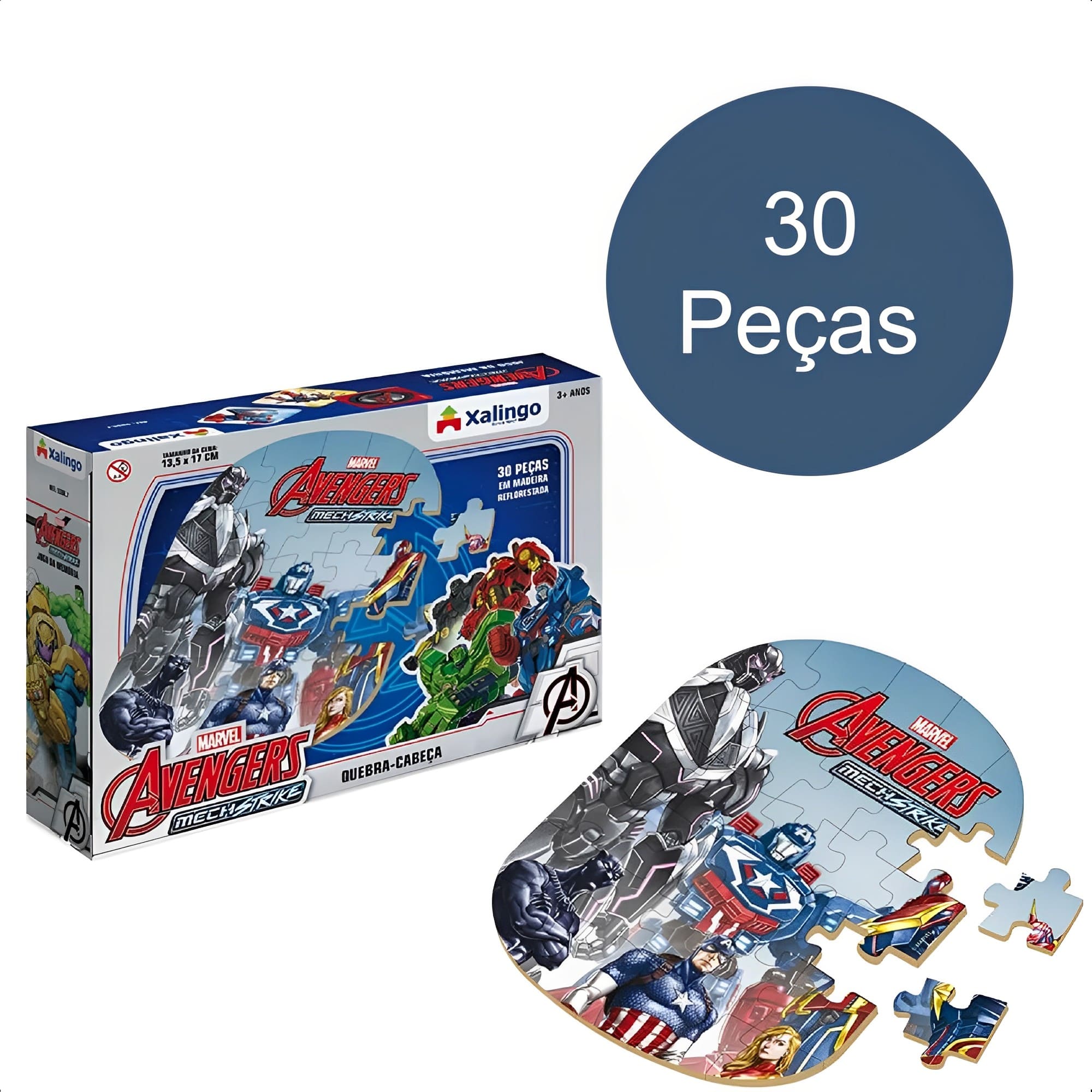 Quebra-Cabeça Infantil Avengers Mech Strike 30 Peças Em Madeira Reflorestada +4 Anos Xalingo-53998