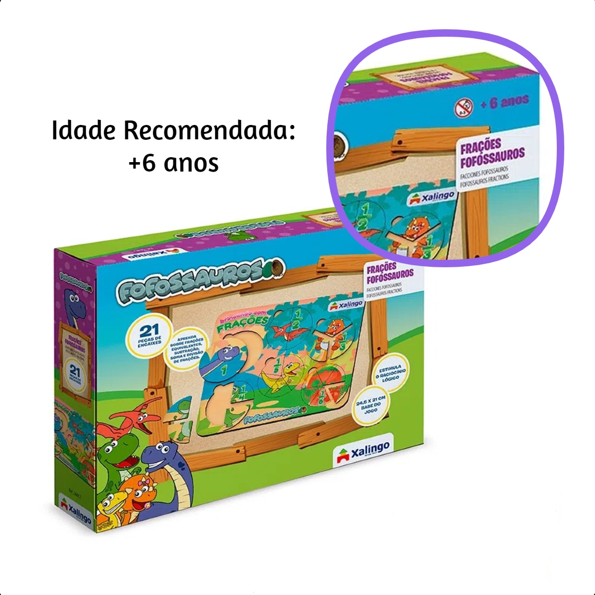 Quebra-Cabeça Infantil de Encaixe Frações Fofossauros +6 anos 21 Peças Xalingo-54487