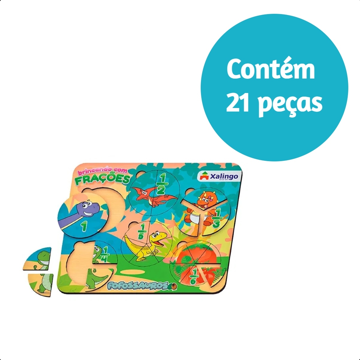 Quebra-Cabeça Infantil de Encaixe Frações Fofossauros +6 anos 21 Peças Xalingo-54487