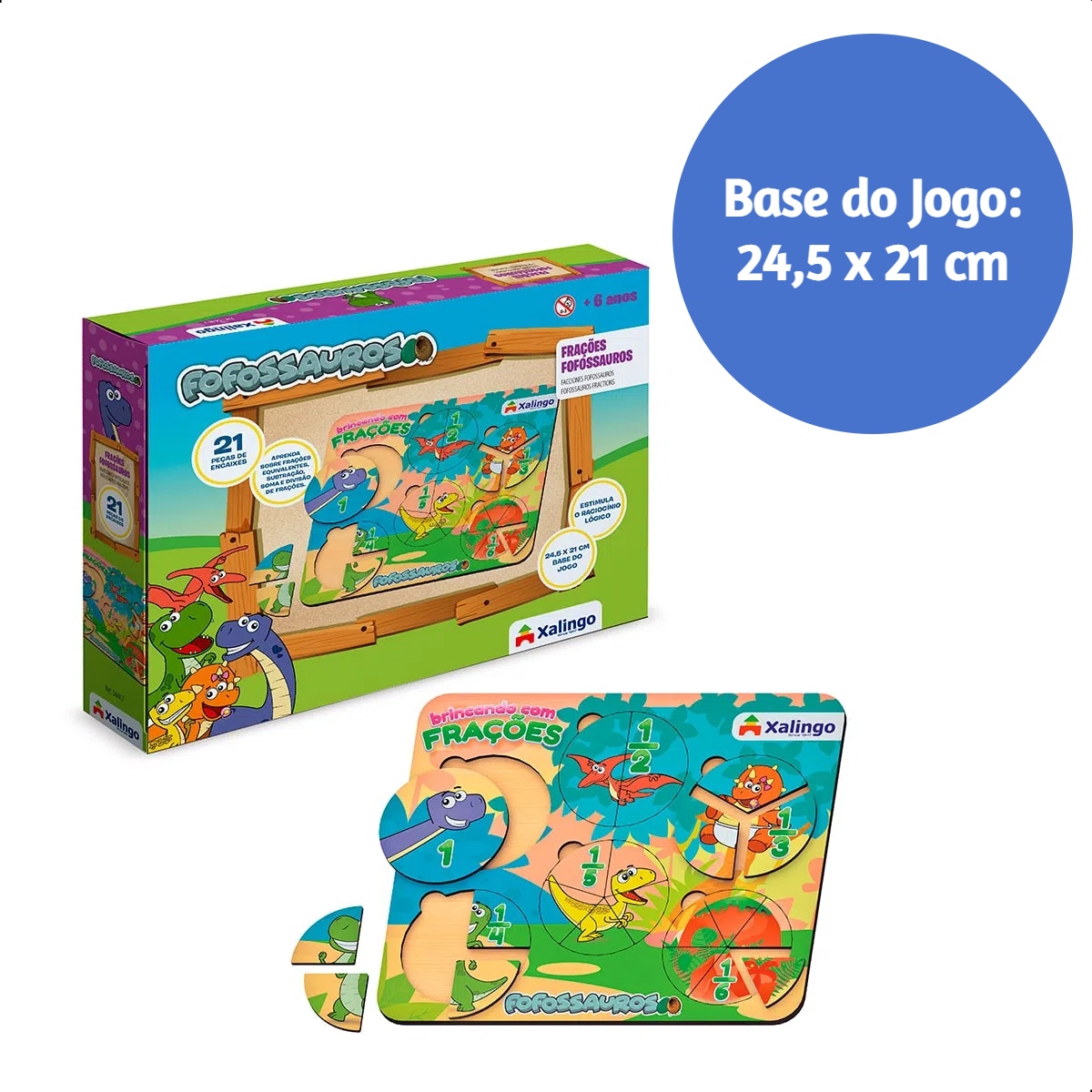 Quebra-Cabeça Infantil de Encaixe Frações Fofossauros +6 anos 21 Peças Xalingo-54487