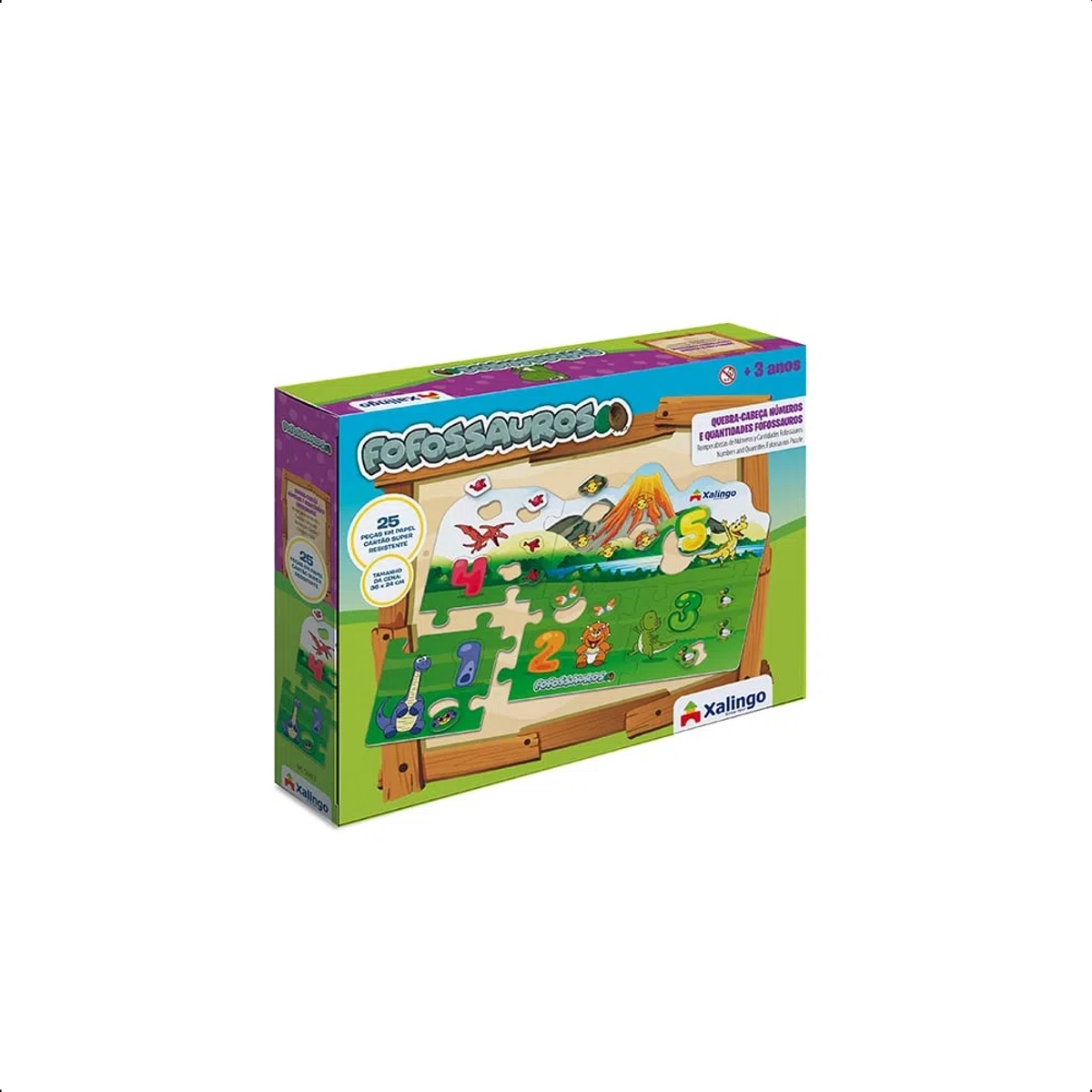 Quebra-cabeça Cartão Números Fofossauros 36x24 c/ Papel Cartão 25 Peças +4 anos Xalingo-54498