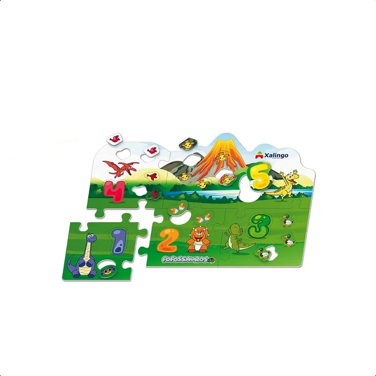 Quebra-cabeça Cartão Números Fofossauros 36x24 c/ Papel Cartão 25 Peças +4 anos Xalingo-54498