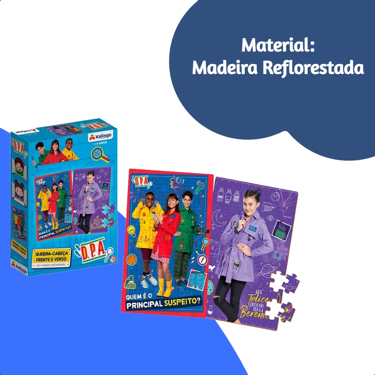 Quebra-cabeça Frente e Verso 2 em 1 D.P.A. 60 Peças Madeira +4 anos 32 x 21 cm Xalingo - 55154