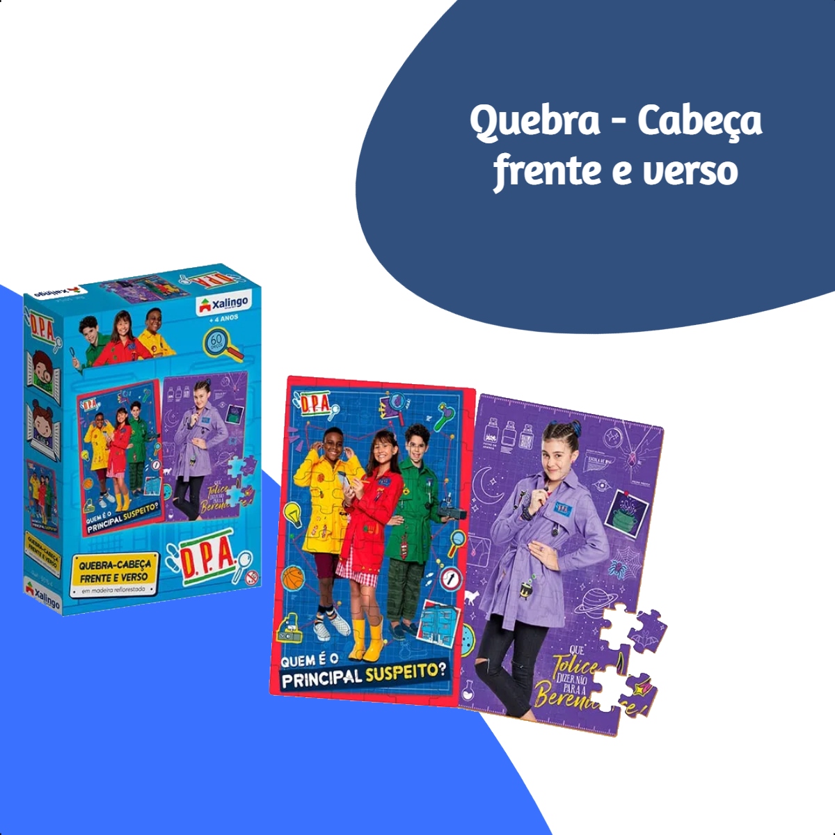 Quebra-cabeça Frente e Verso 2 em 1 D.P.A. 60 Peças Madeira +4 anos 32 x 21 cm Xalingo - 55154