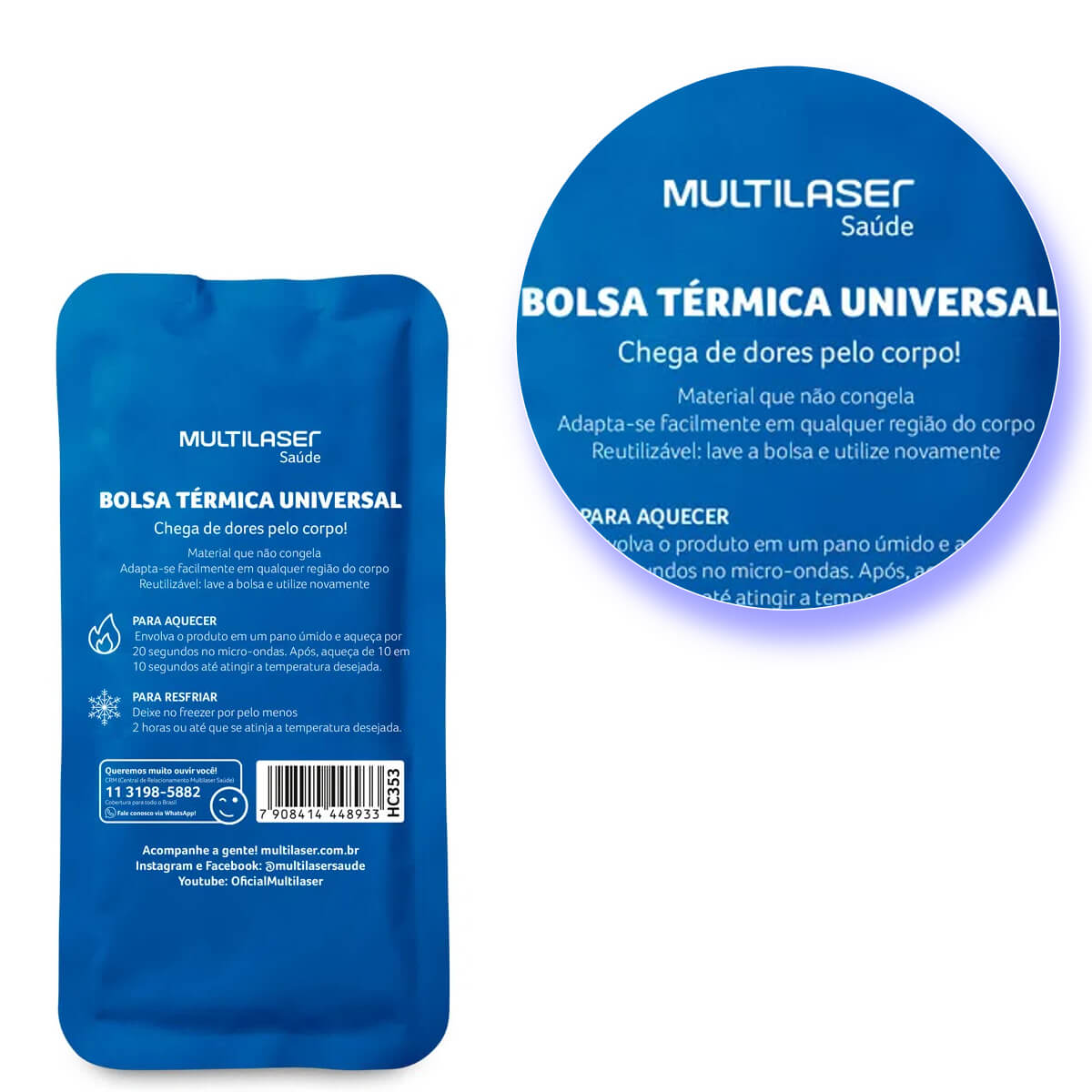 Bolsa Térmica De Gel Azul Esquenta e Congela Multilaser Saúde  HC353