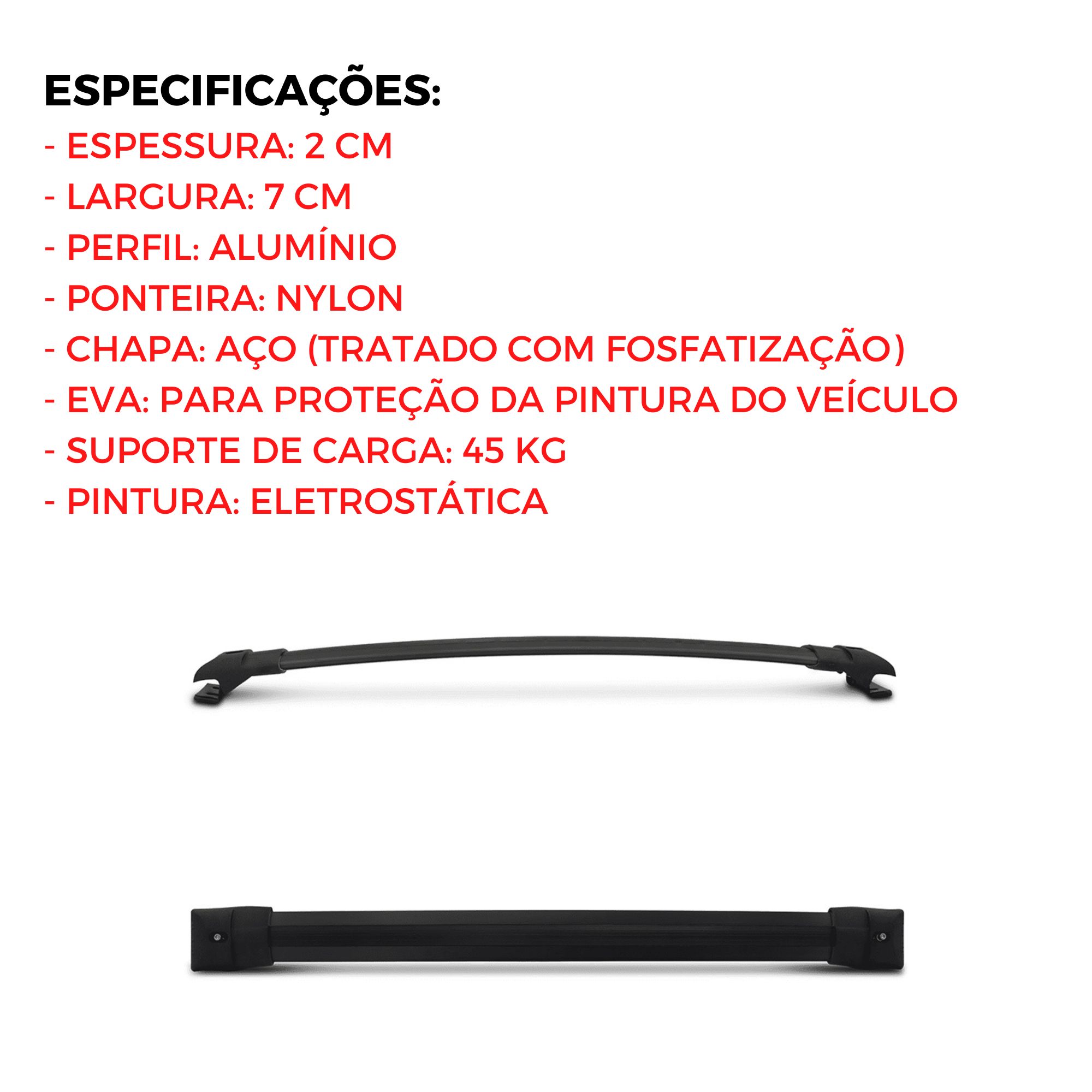 Travessa Larga Preta  Pulse até 45Kg Presa na Longarina Não Necessita Furar Projecar - FI-263
