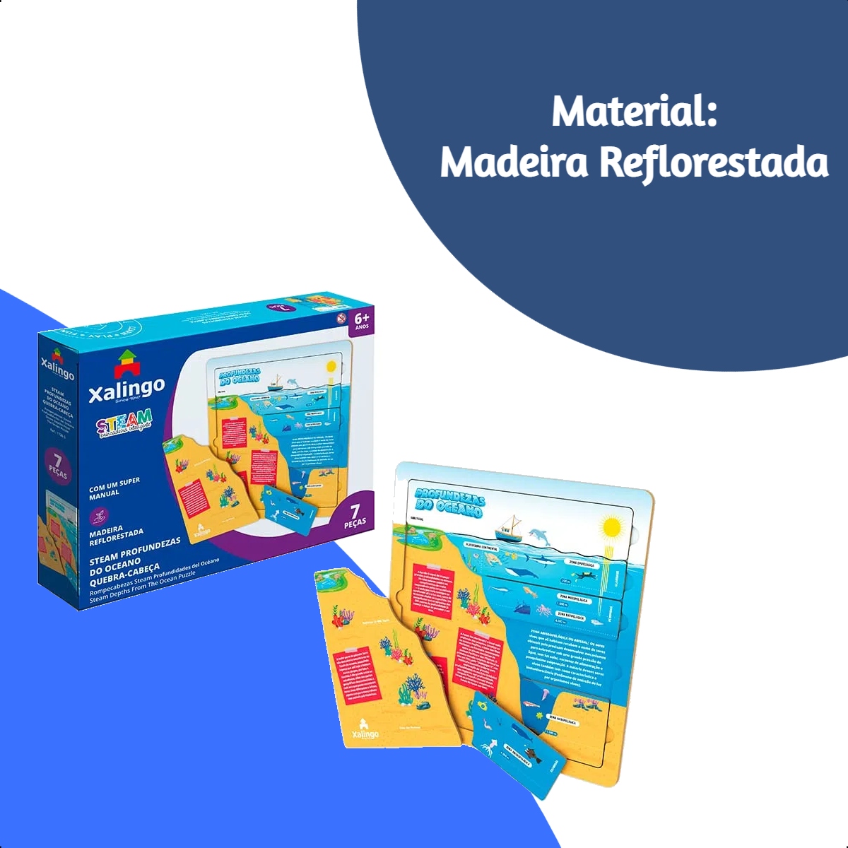 Steam Quebra-cabeça Profundezas do Oceano 7 Peças de Madeira Reflorestada +6 anos Xalingo - 17265