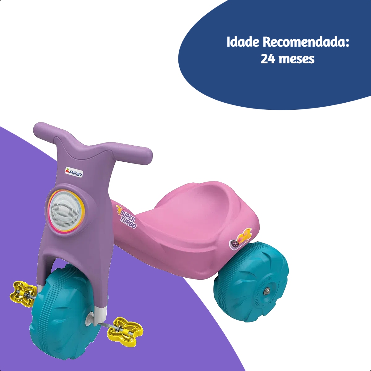 Triciclo Infantil Menina Tico Tico Super Turbo Rosa +24 Meses até 25Kg Xalingo - 07524