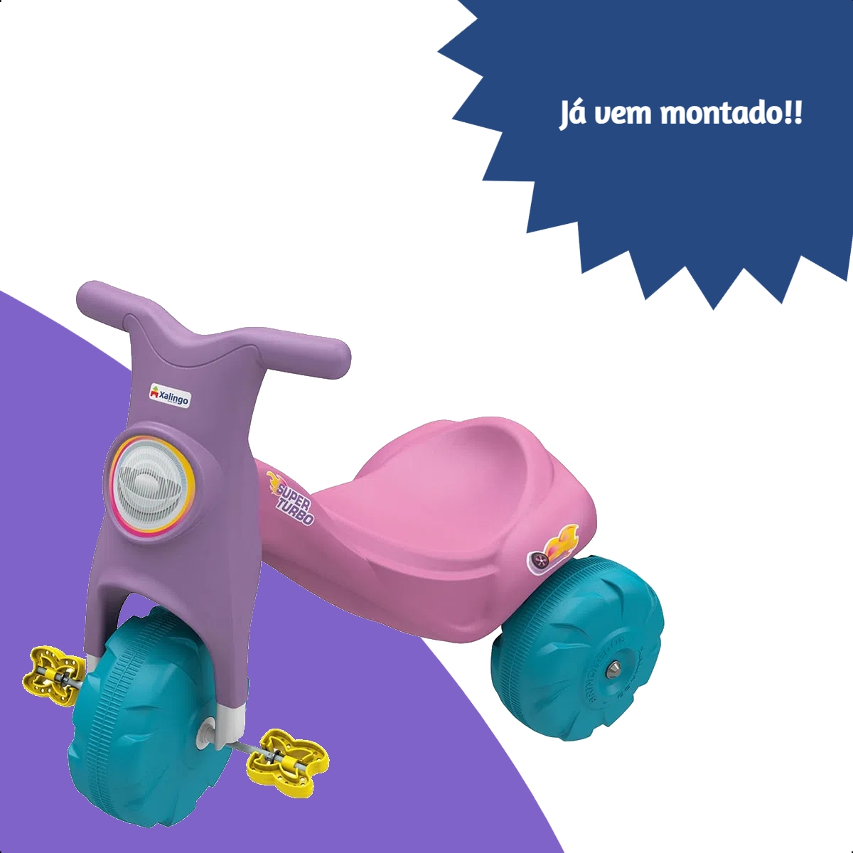 Triciclo Infantil Menina Tico Tico Super Turbo Rosa +24 Meses até 25Kg Xalingo - 07524