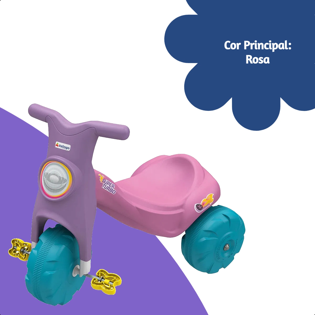 Triciclo Infantil Menina Tico Tico Super Turbo Rosa +24 Meses até 25Kg Xalingo - 07524
