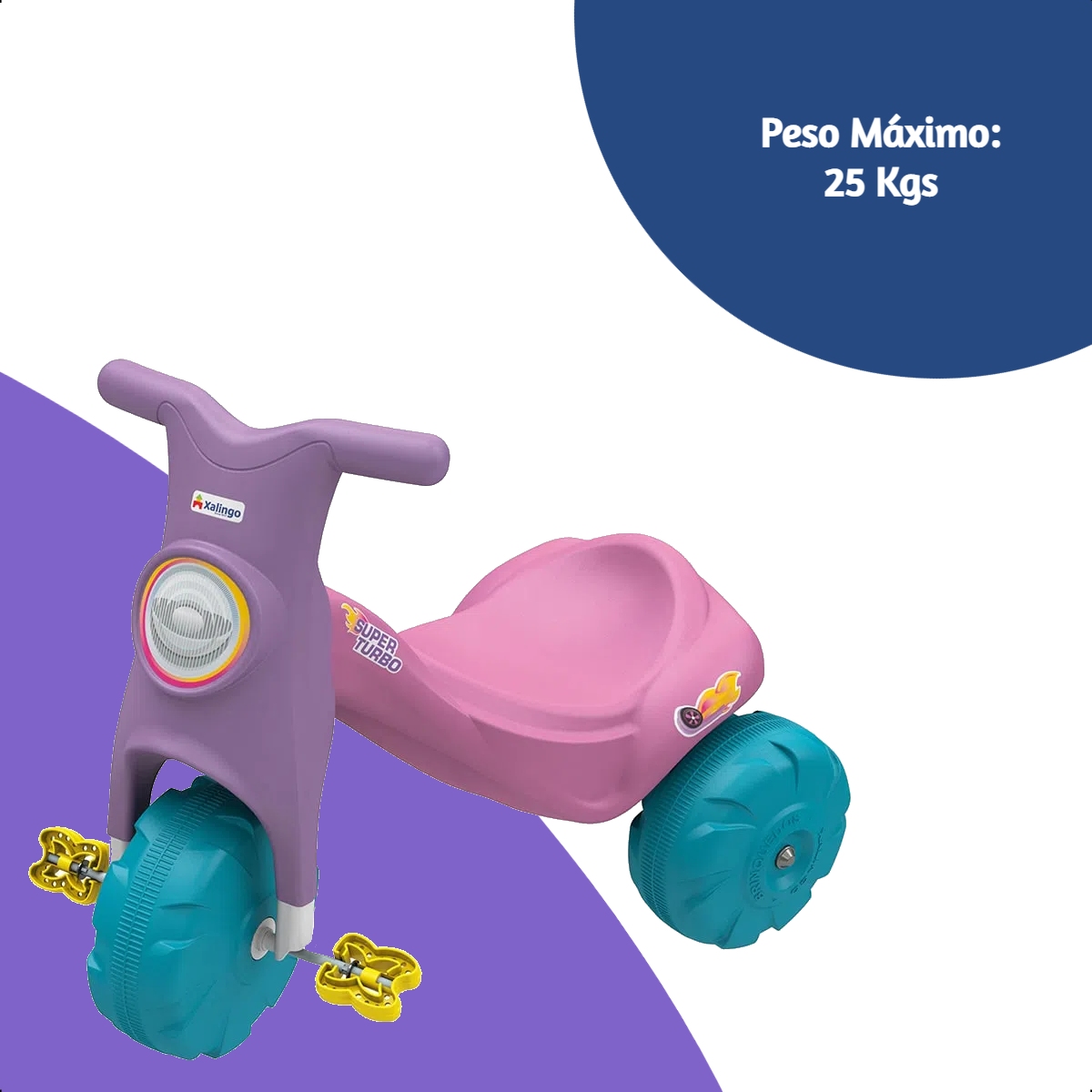 Triciclo Infantil Menina Tico Tico Super Turbo Rosa +24 Meses até 25Kg Xalingo - 07524