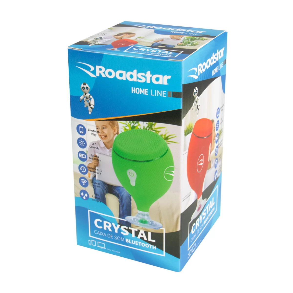 Caixa de Som Bluetooth Roadstar Crystal Vermelha 5W com Ventosa Resistente Contra Água IPX6