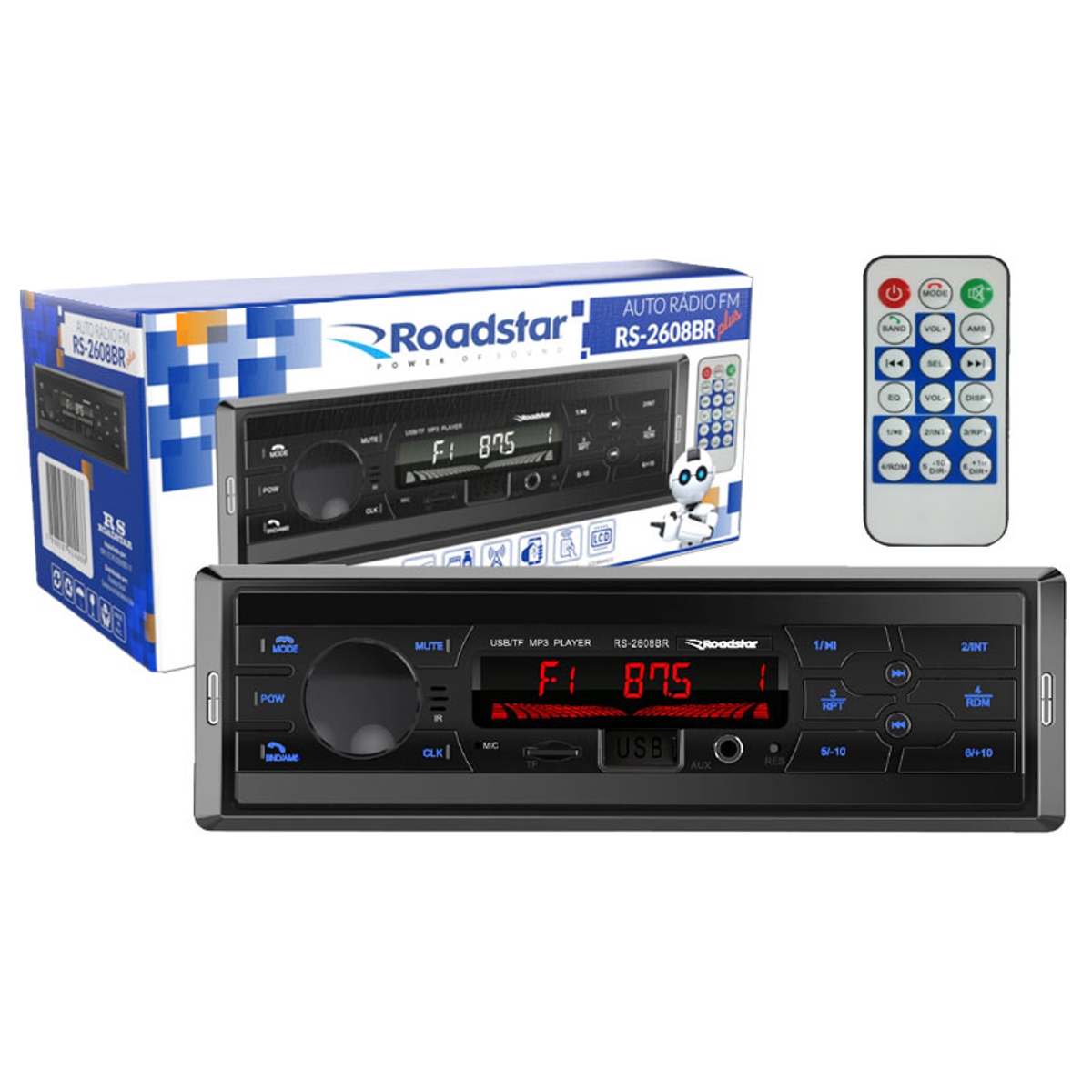 COMP Rádio MP3 Som Automotivo Bluetooth Com Pendrive 8GB Roadstar RS2608BR USB FM Aux Com Controle Remoto e APP WAY LINK