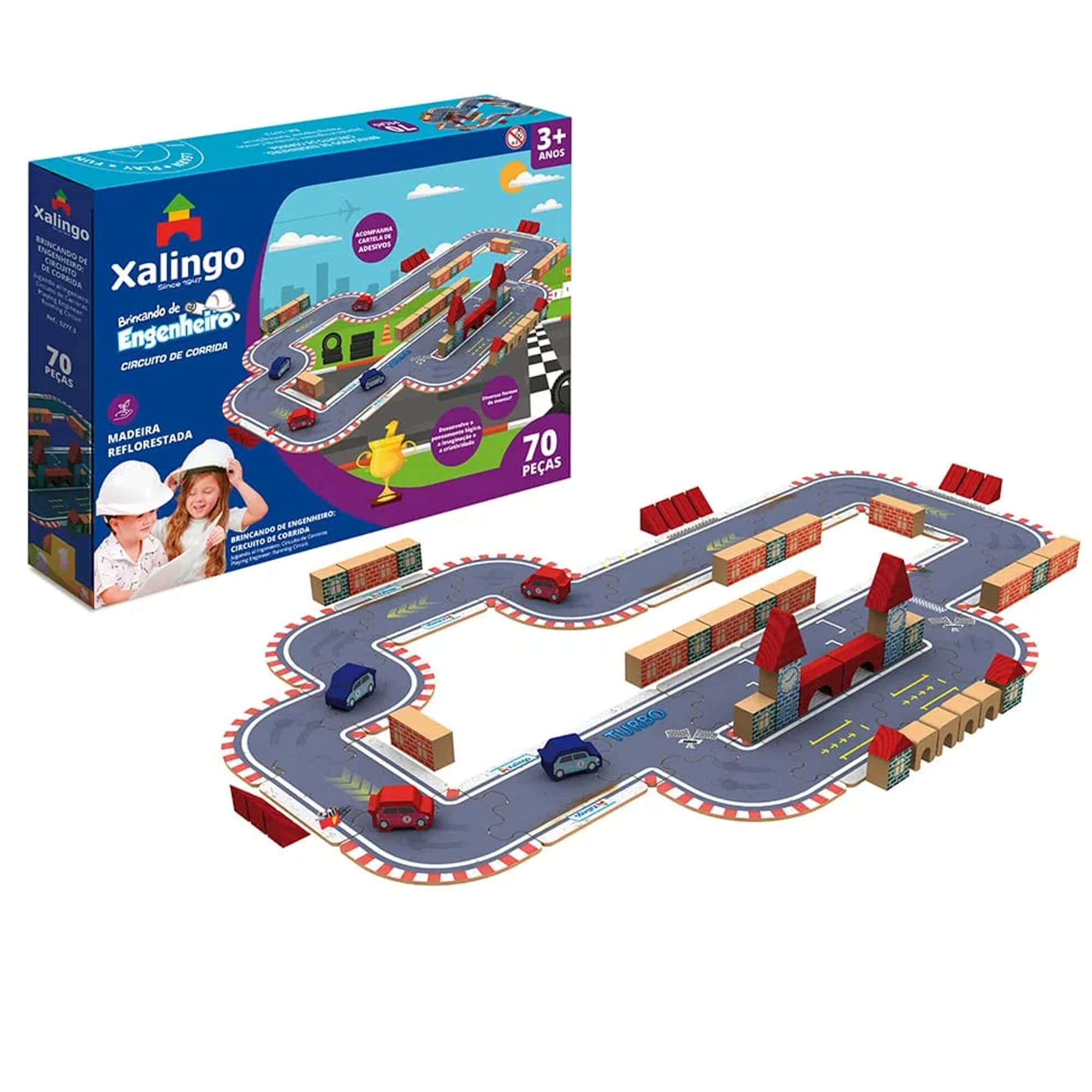 Brinquedo Brincando de Engenheiro Circuito de Corrida 70 Peças - Xalingo 52773