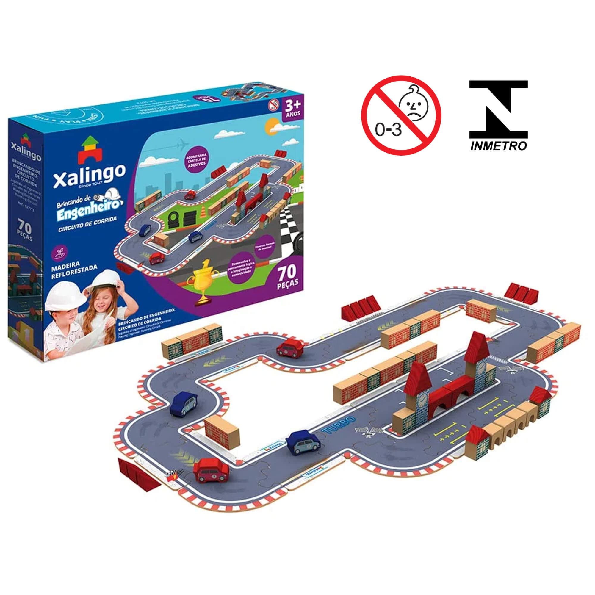Brinquedo Brincando de Engenheiro Circuito de Corrida 70 Peças - Xalingo 52773