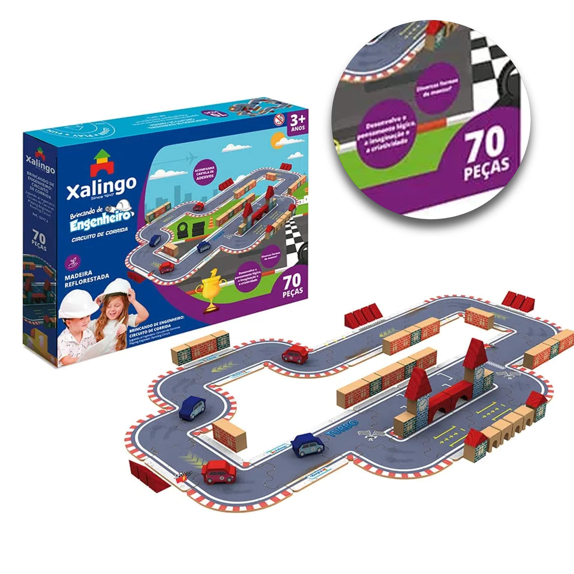 Brinquedo Brincando de Engenheiro Circuito de Corrida 70 Peças - Xalingo 52773