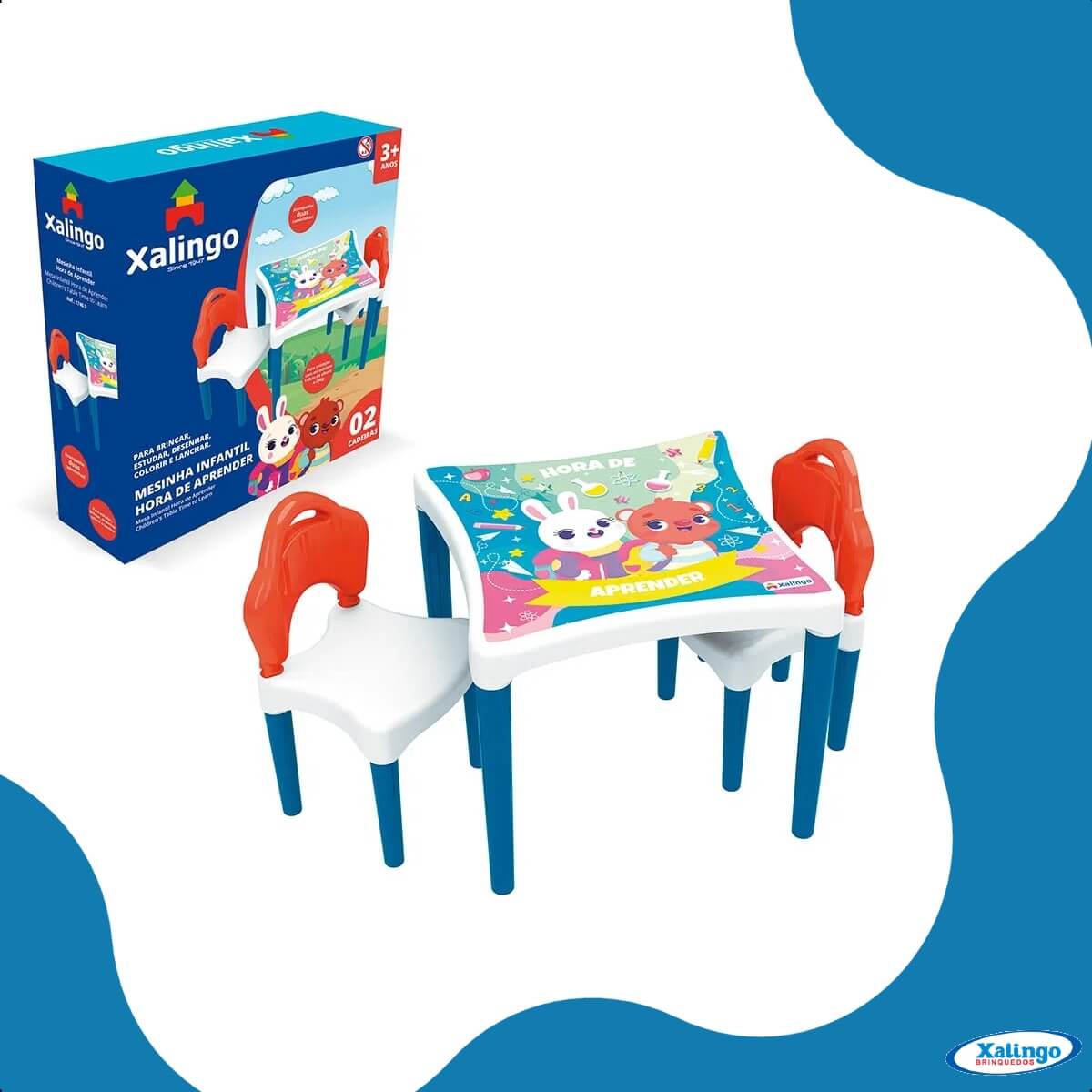 Mesinha Infantil Hora de Aprender com 2 Cadeirinhas até 18kgs +3 anos Xalingo - 17409
