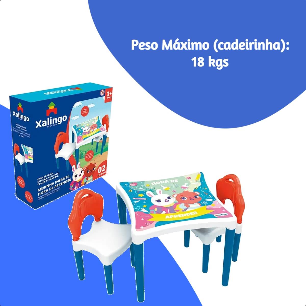 Mesinha Infantil Hora de Aprender com 2 Cadeirinhas até 18kgs +3 anos Xalingo - 17409