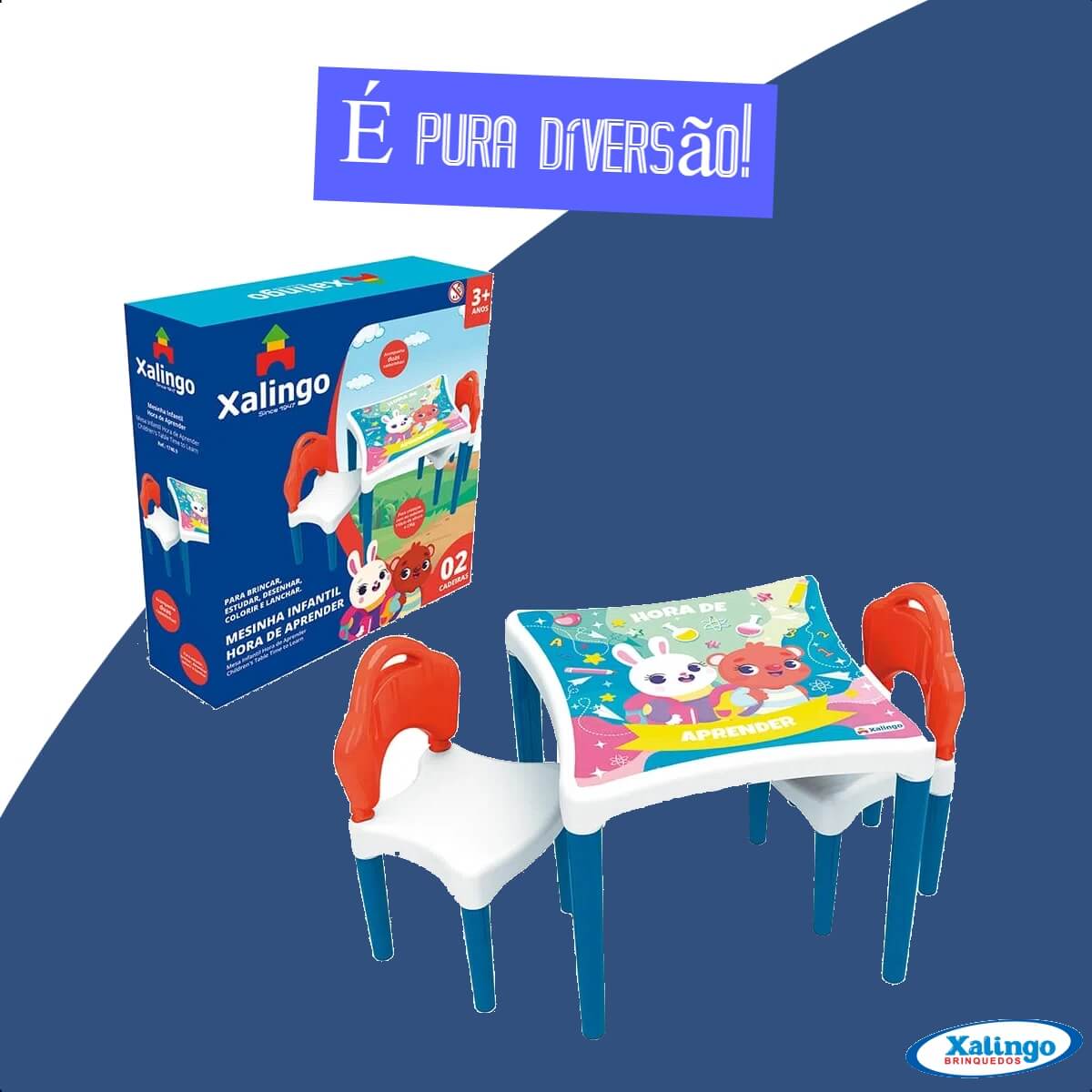 Mesinha Infantil Hora de Aprender com 2 Cadeirinhas até 18kgs +3 anos Xalingo - 17409