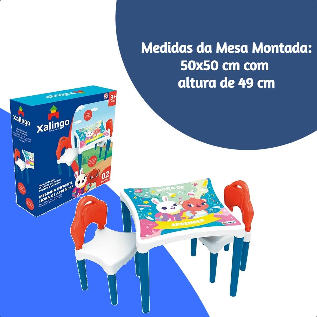 Mesinha Infantil Hora de Aprender com 2 Cadeirinhas até 18kgs +3 anos Xalingo - 17409