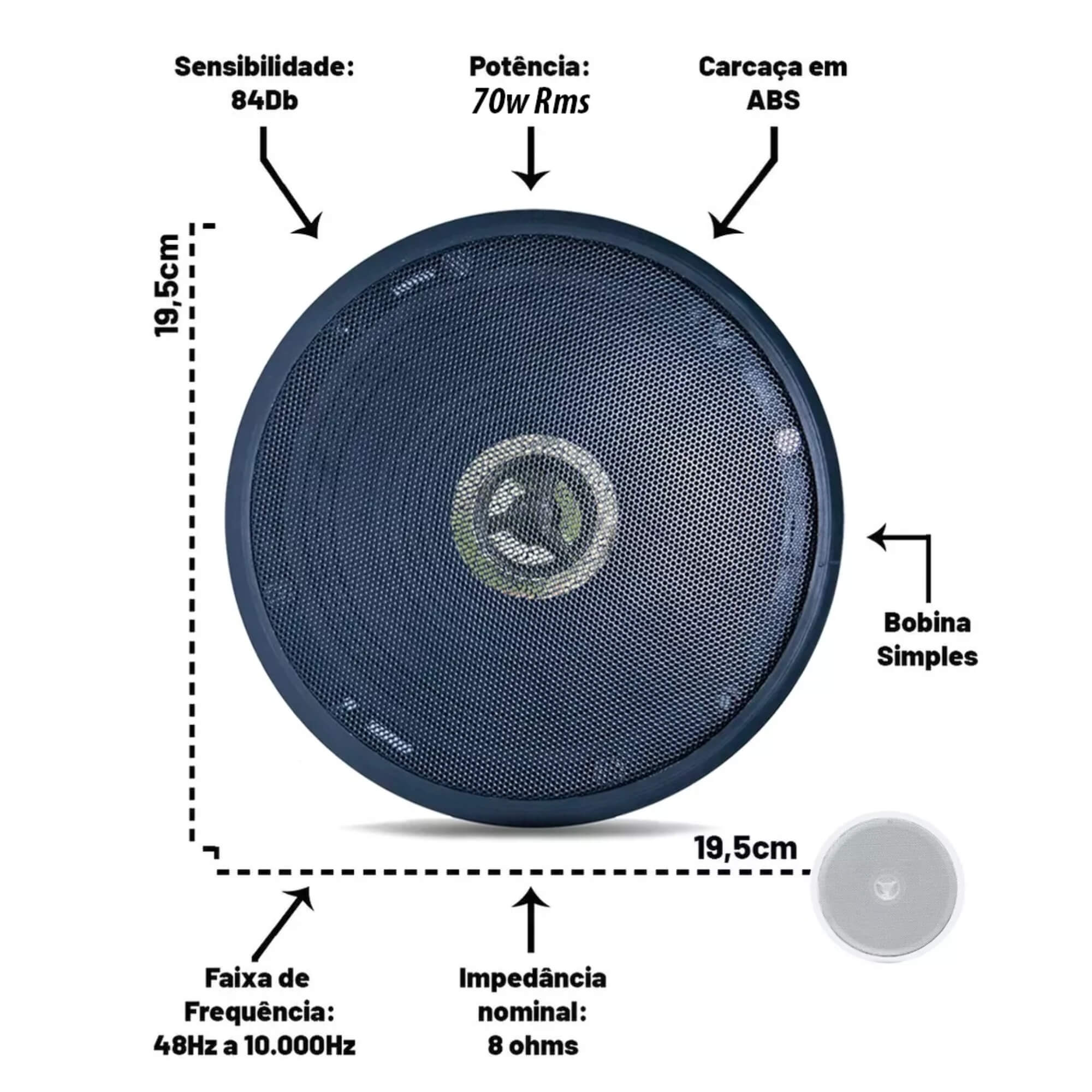 Arandela Ativa Bluetooth Redonda Preta Acústica Teto Som Ambiente c/ Tweeter 6'' Com 70w-2LS0AT78P