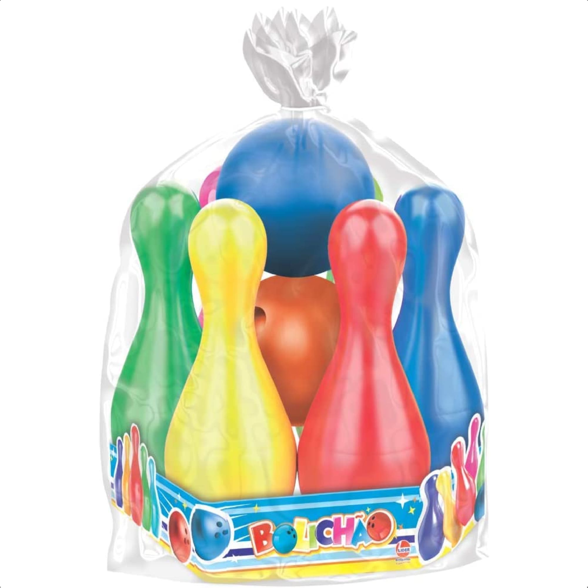 Brinquedo Jogo De Boliche Bolichão 6 Pinos 43cm Bolas Plástico Cores Sortidas Líder - 2259