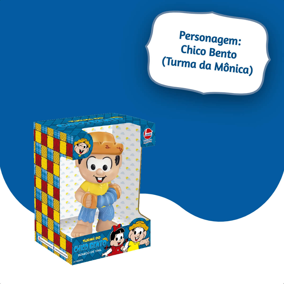 Boneco Chico Bento Turma da Mônica Lider Brinquedos +4 meses Vinil Atóxico - 3014