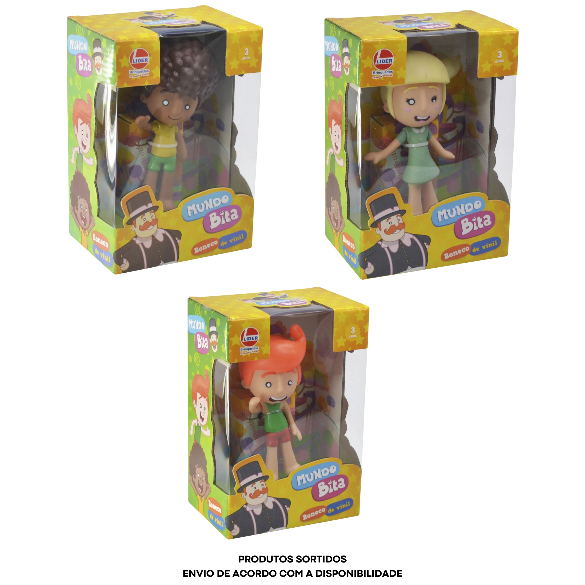Boneco Sortido e Unitário Mundo Bita - Lila, Dan e Tito em Vinil Líder Brinquedos - 2845