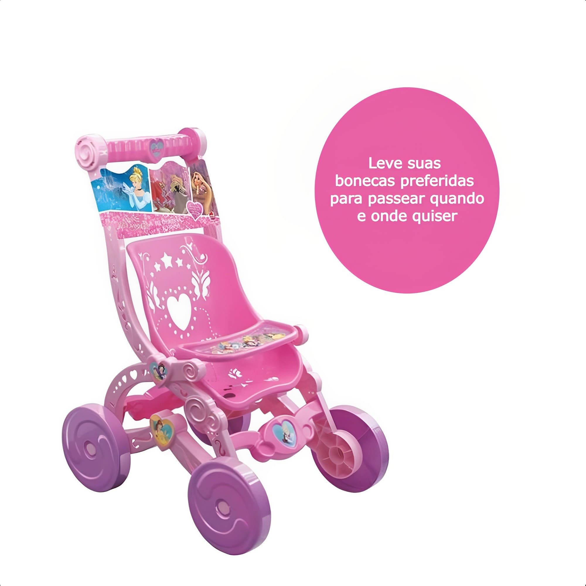 Carrinho de Boneca Princesas Disney Decorado Resistente Faz de Conta Brinquedo Líder - 2390