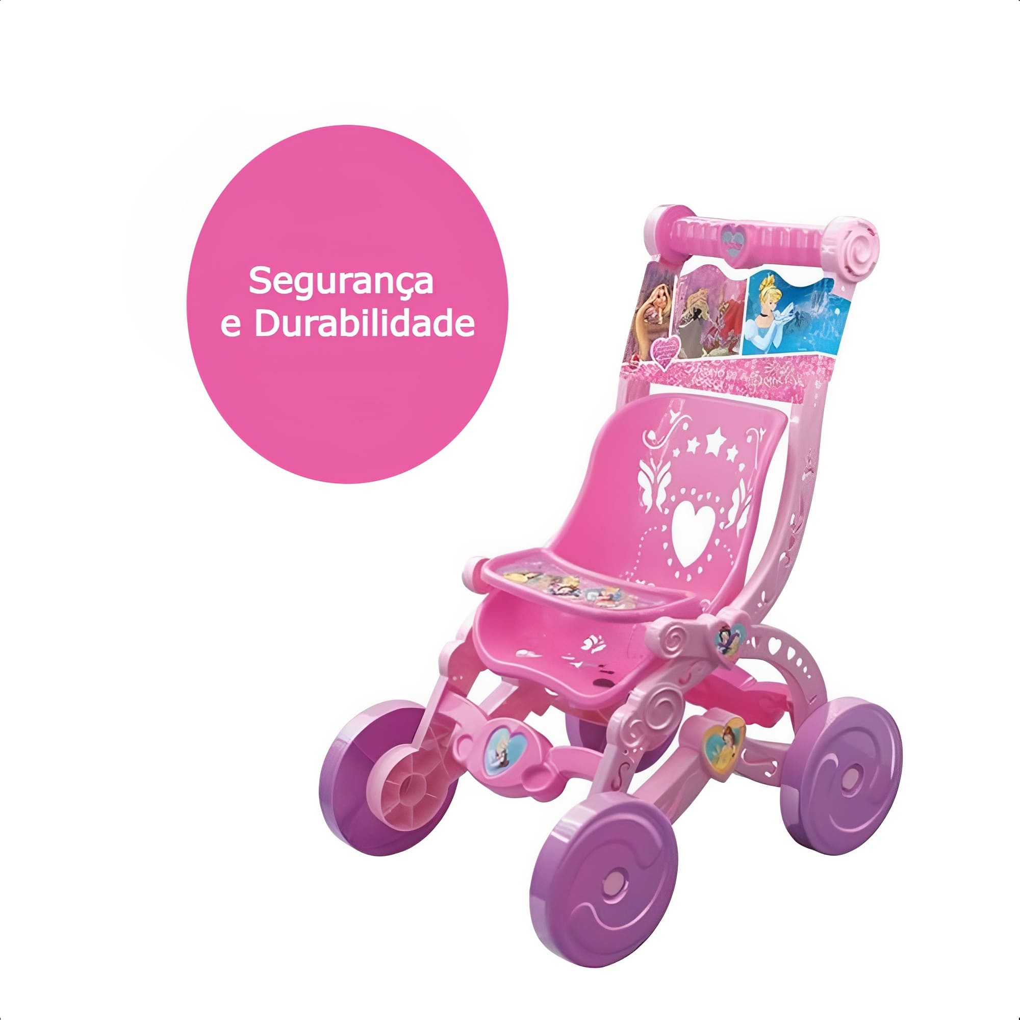 Carrinho de Boneca Princesas Disney Decorado Resistente Faz de Conta Brinquedo Líder - 2390