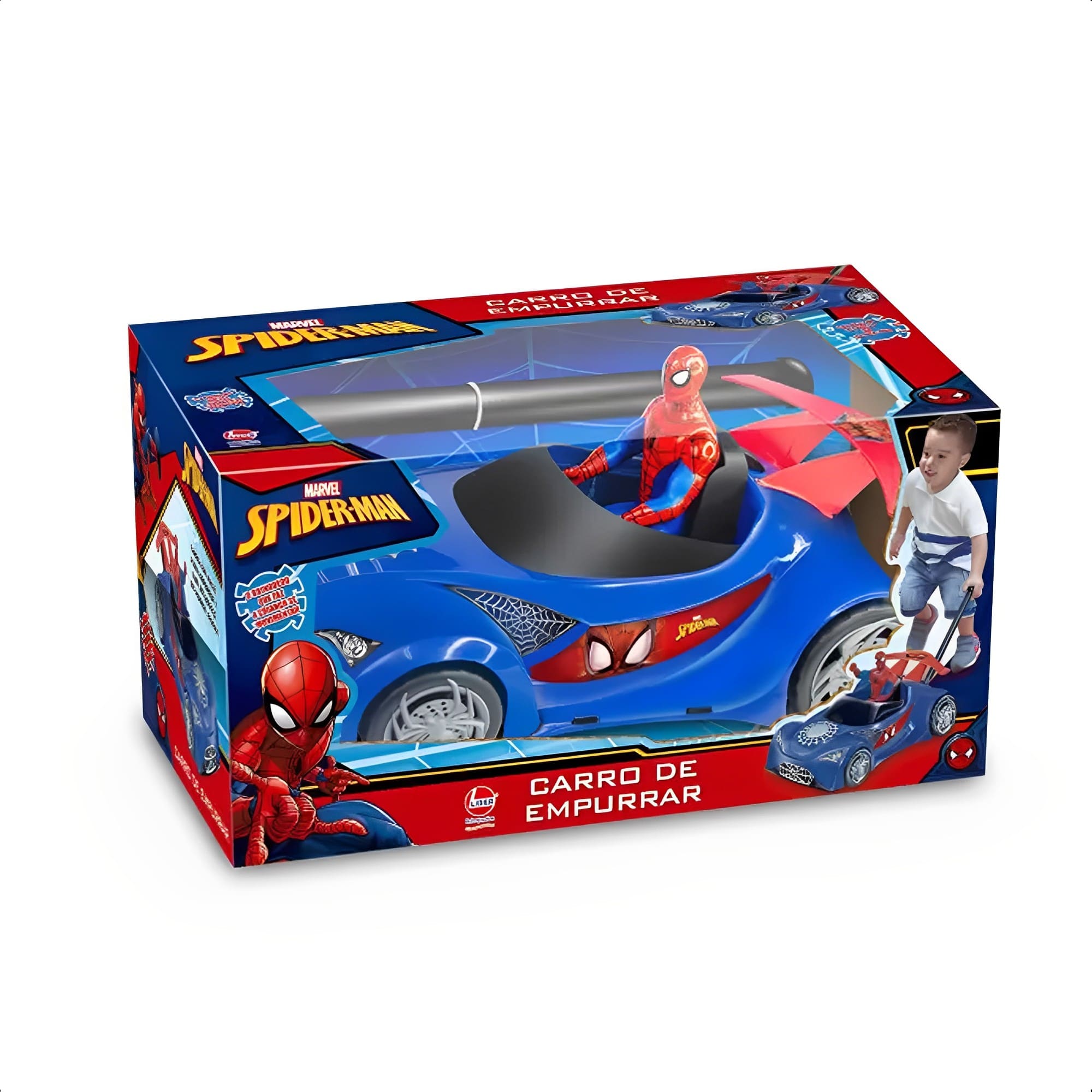 Carrinho de Empurrar Infantil do Homem Aranha Marvel Azul e Vermelho Lider - 2382