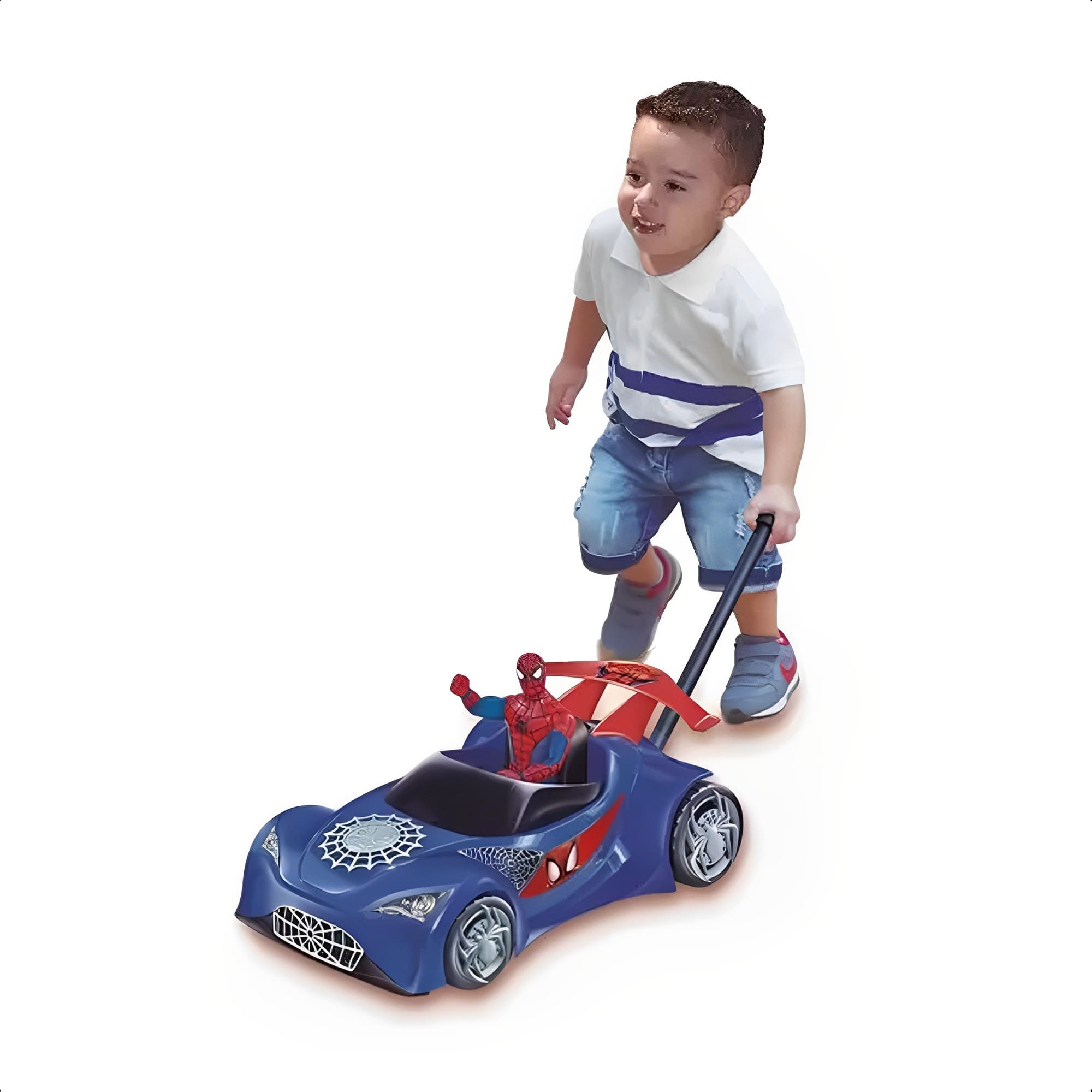 Carrinho de Empurrar Infantil do Homem Aranha Marvel Azul e Vermelho Lider - 2382