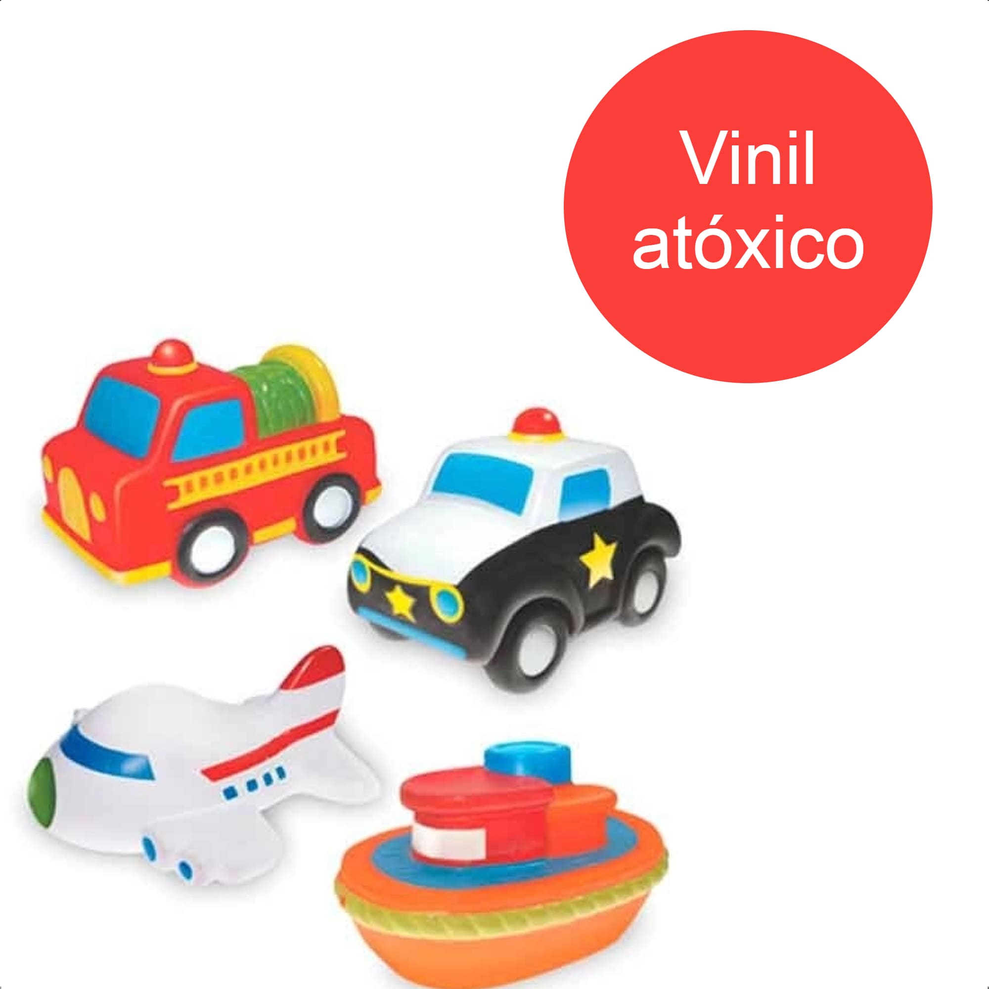 Brinquedo Coleção Fofinhos Transportes 4 Peças Vinil Atóxico +4 Meses Baby Líder - 5625