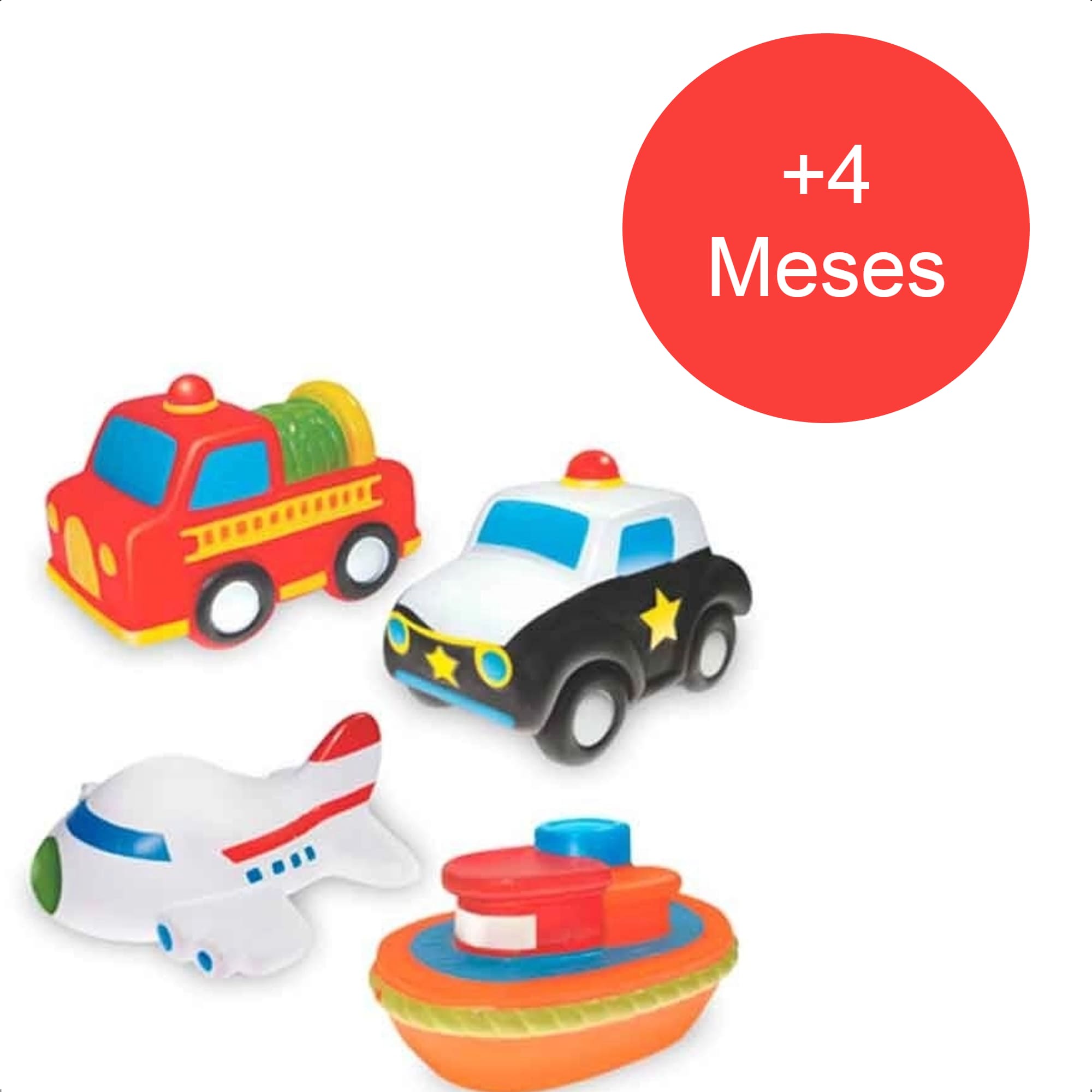Brinquedo Coleção Fofinhos Transportes 4 Peças Vinil Atóxico +4 Meses Baby Líder - 5625