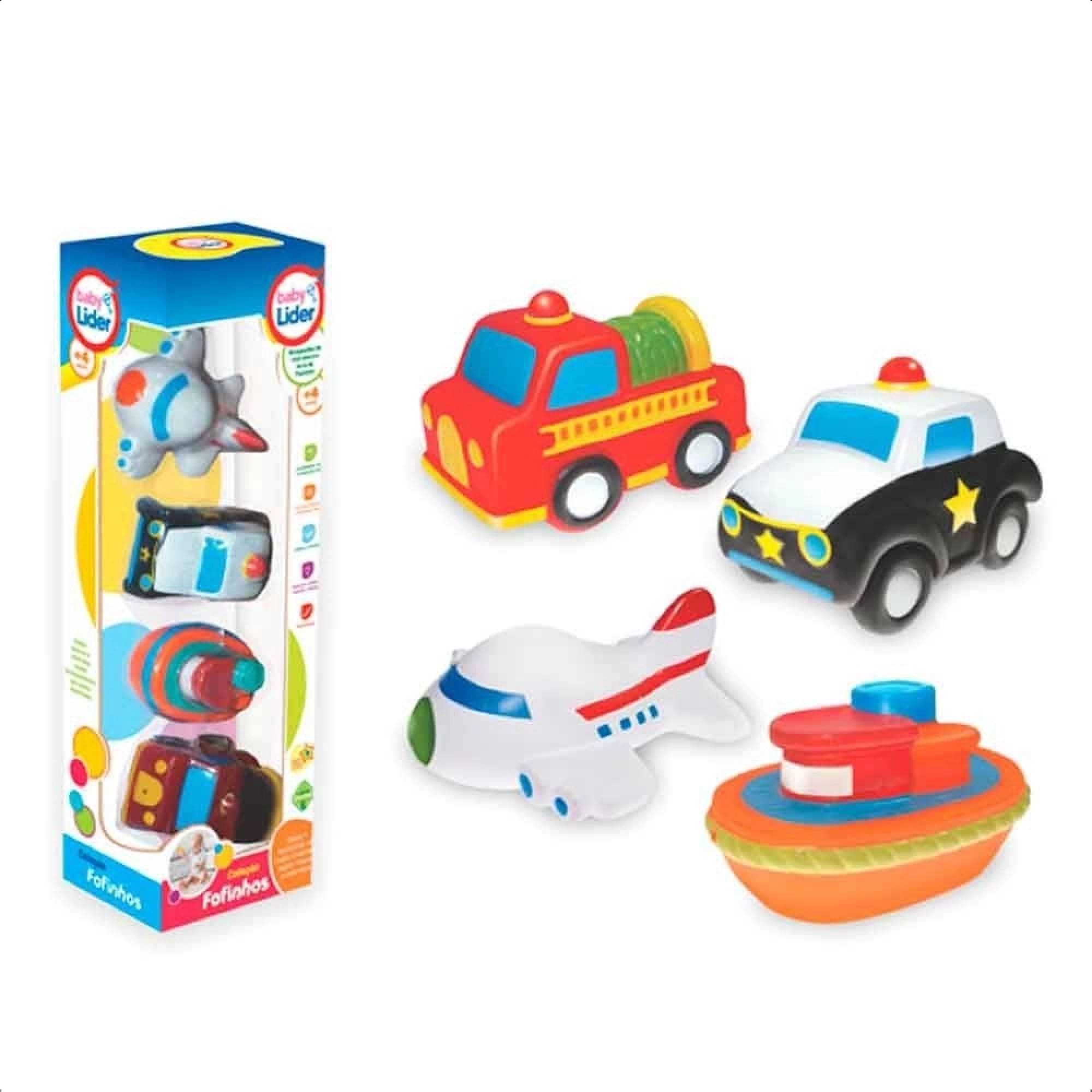 Brinquedo Coleção Fofinhos Transportes 4 Peças Vinil Atóxico +4 Meses Baby Líder - 5625