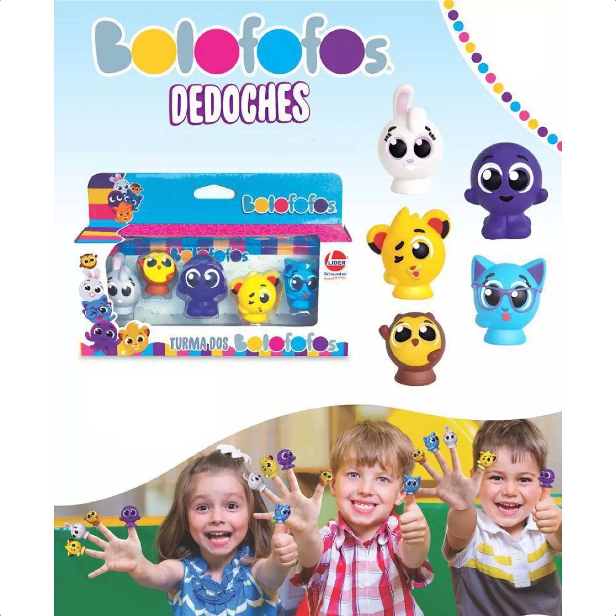 Brinquedo Dedoches Bolofofos Criatividade Vinil 5 Peças Coloridas Divertido +3 anos Lider - 3011