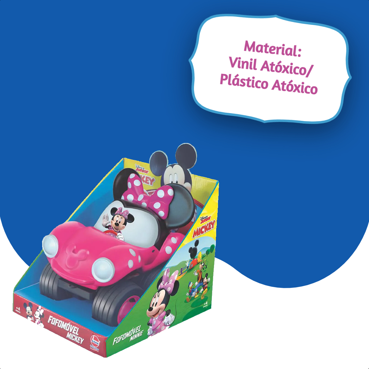 Brinquedo Carro Fofomóvel Minnie Rosa em Vinil Fácil de Lavar +4 meses Menina Líder Lazer - 2882