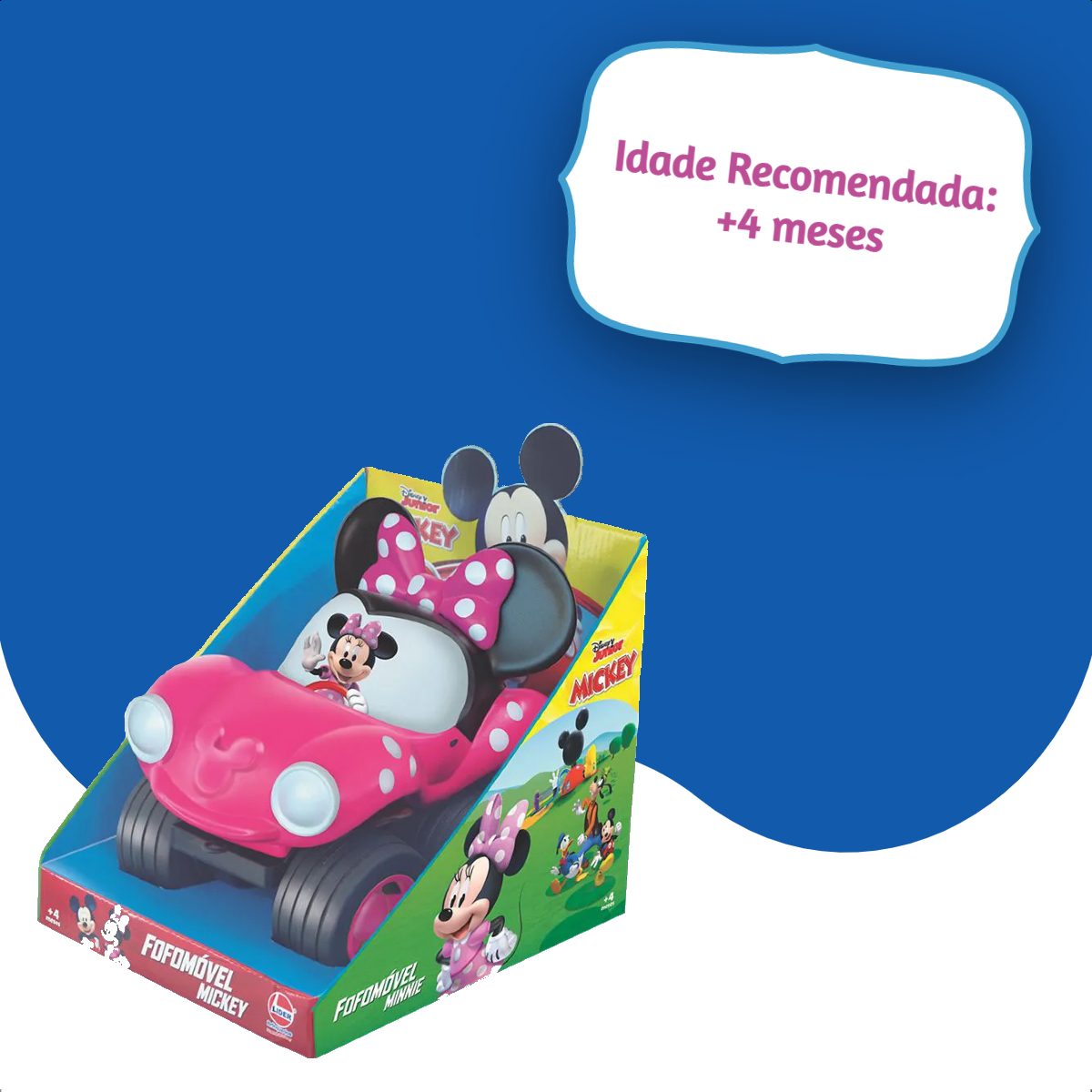 Brinquedo Carro Fofomóvel Minnie Rosa em Vinil Fácil de Lavar +4 meses Menina Líder Lazer - 2882