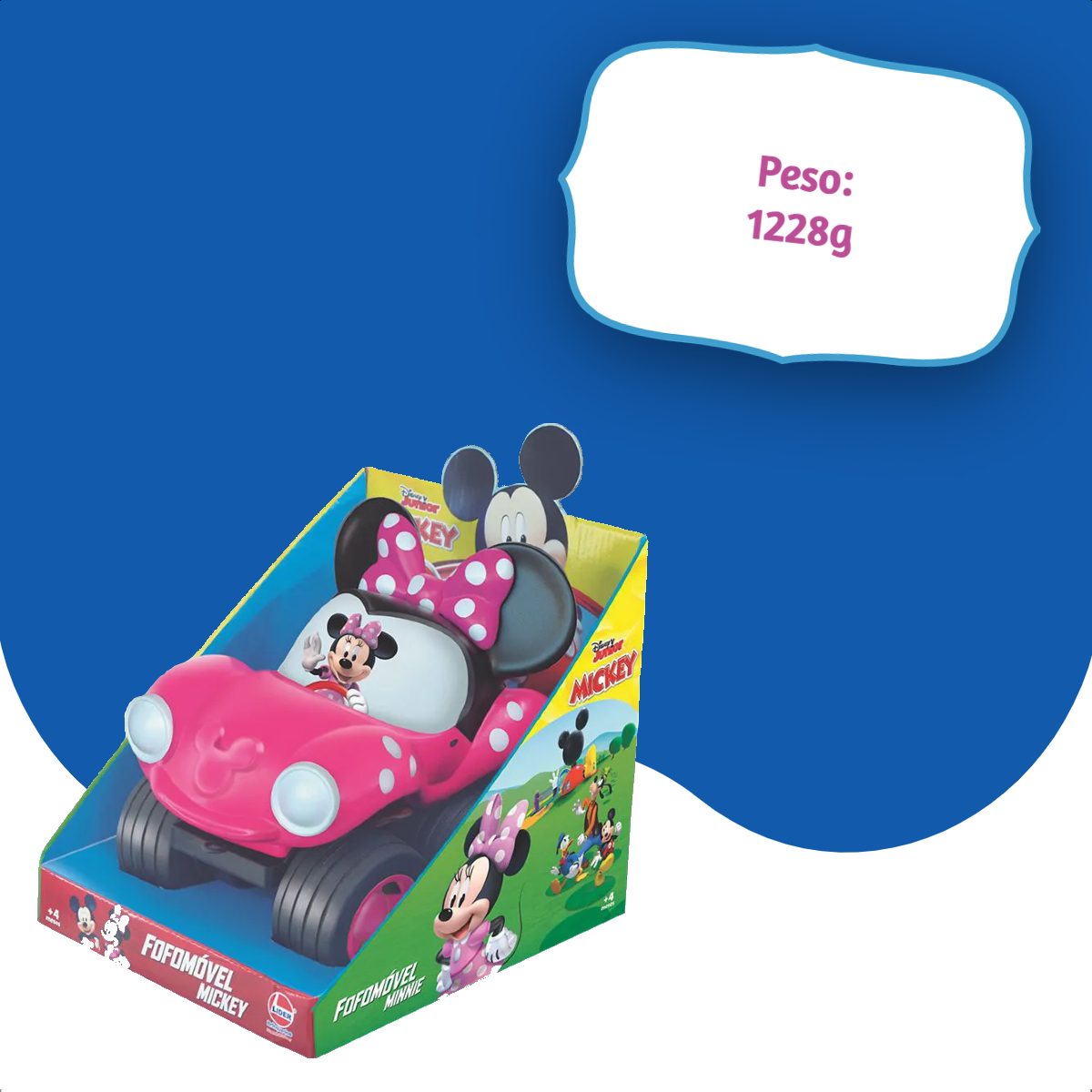 Brinquedo Carro Fofomóvel Minnie Rosa em Vinil Fácil de Lavar +4 meses Menina Líder Lazer - 2882