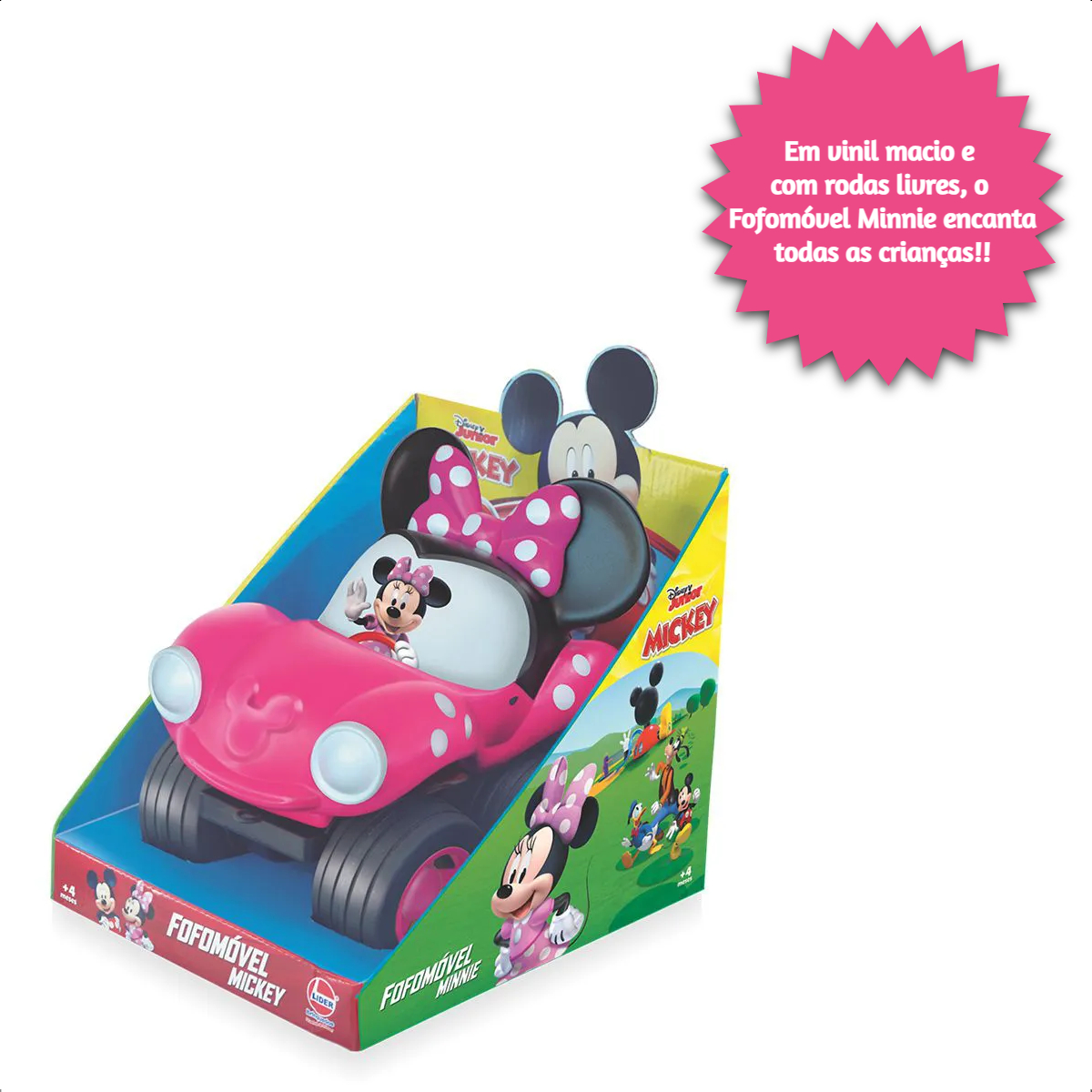 Brinquedo Carro Fofomóvel Minnie Rosa em Vinil Fácil de Lavar +4 meses Menina Líder Lazer - 2882
