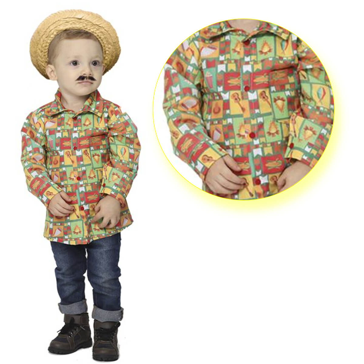 Camisa ML Huguinho Baby Festa Junina 100% Poliéster Tamanho M 3 a 6 meses-Fantasias Super-JN21001